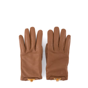 HERMÈS - Gants Soya Hermès en cuir marron (T8)