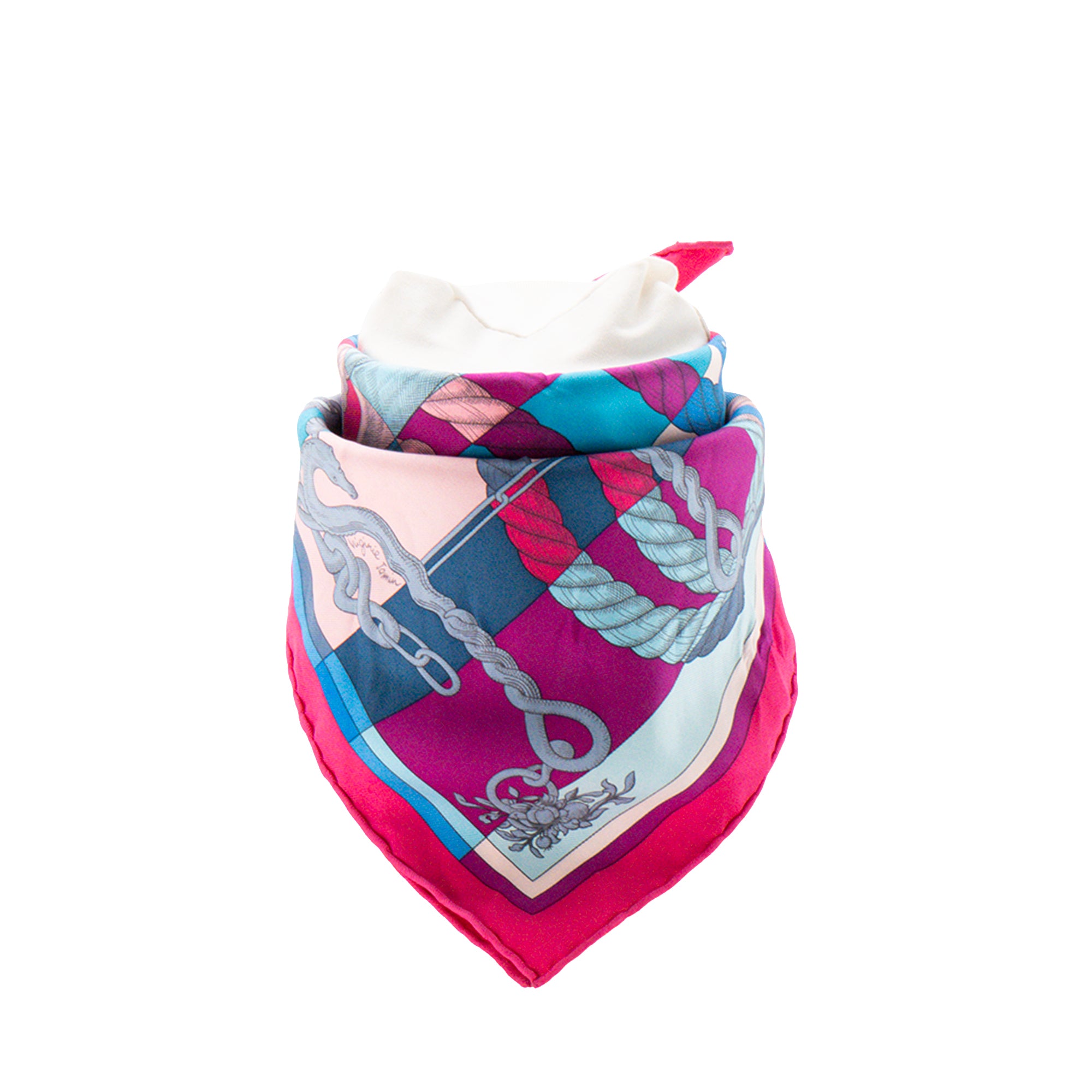 HERMÈS - Gavroche 45 Belle Cavalerie Hermès en soie rose et bleu