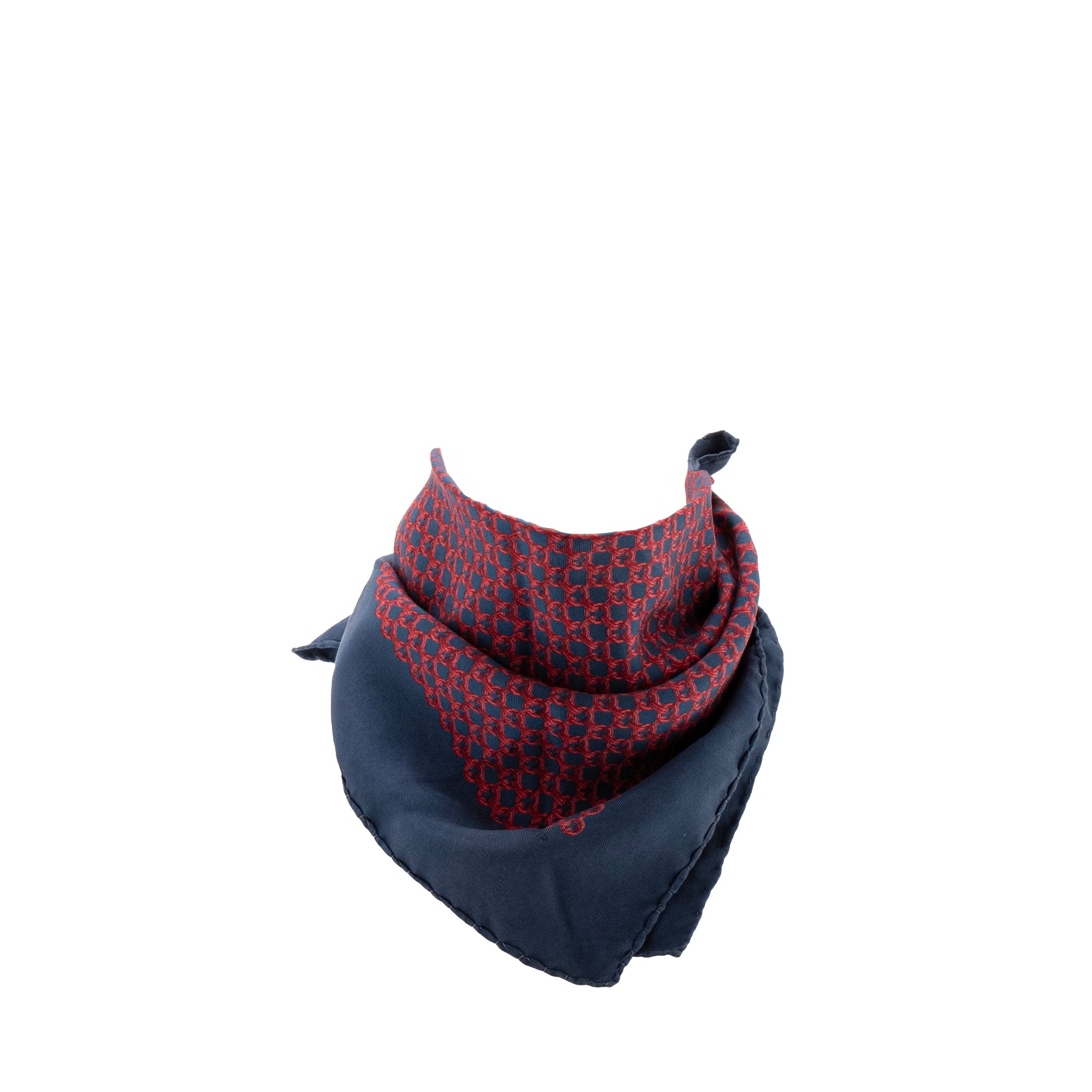 HERMÈS - Gavroche 45 Hermès en soie bleu marine et rouge