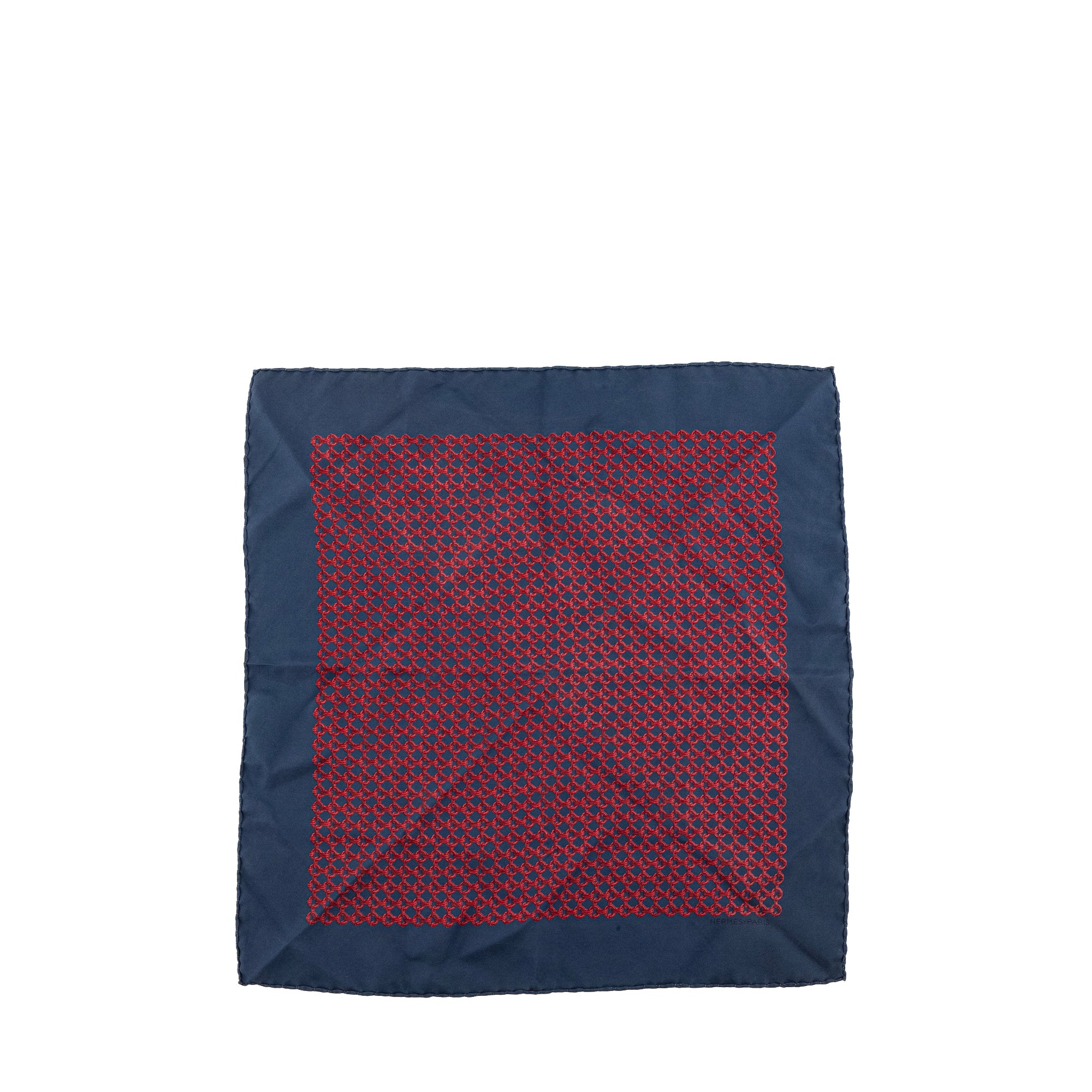 HERMÈS - Gavroche 45 Hermès en soie bleu marine et rouge