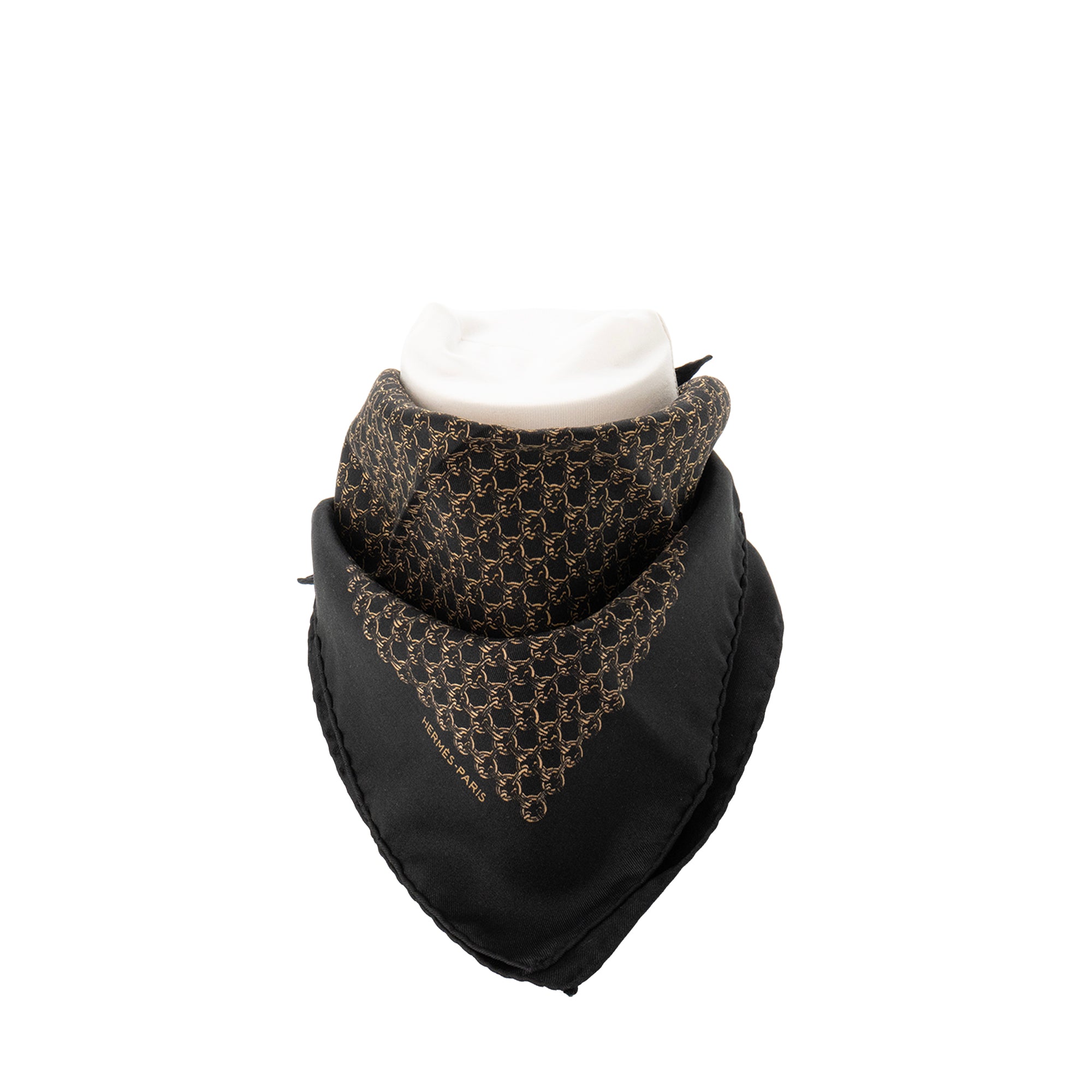 HERMÈS - Gavroche 45 Hermès en soie noire et marron