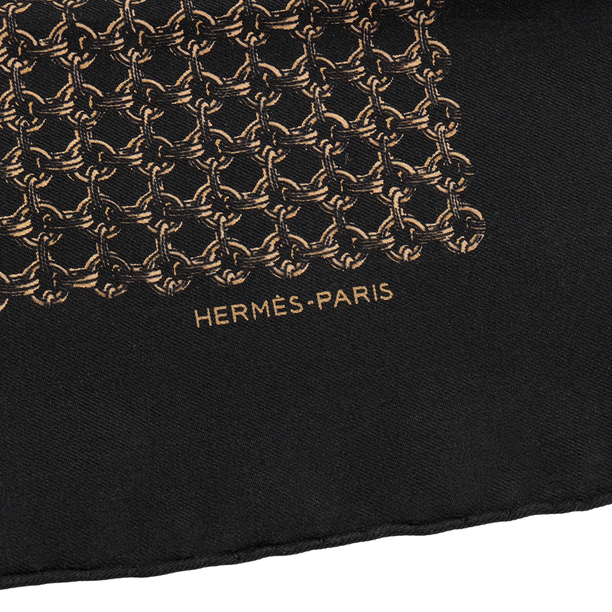 HERMÈS - Gavroche 45 Hermès en soie noire et marron