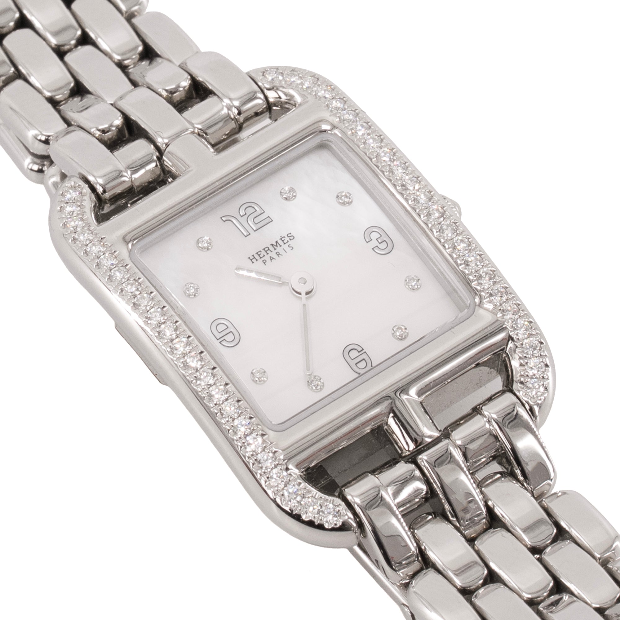 HERMÈS - Montre Cape Cod PM 31 mm Hermès en acier argenté et diamants