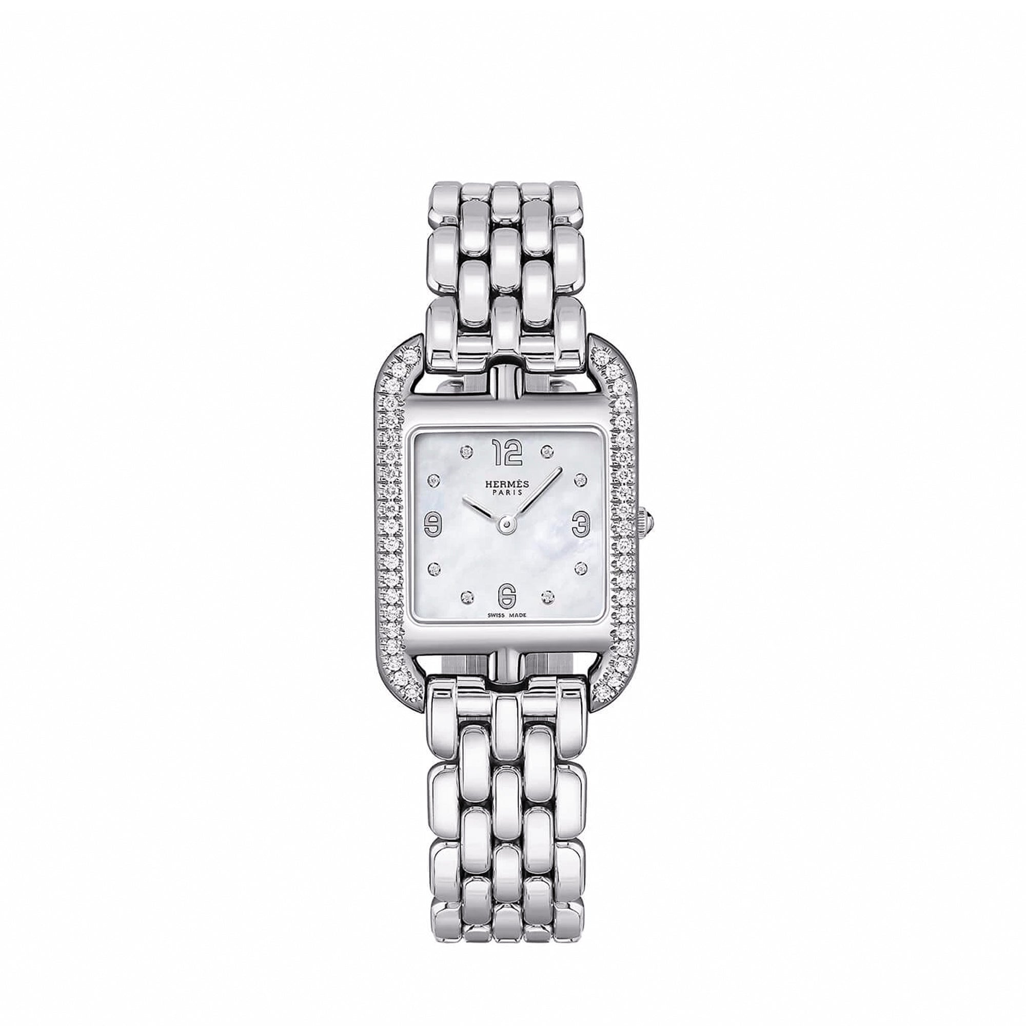 HERMÈS - Montre Cape Cod PM 31 mm Hermès en acier argenté et diamants