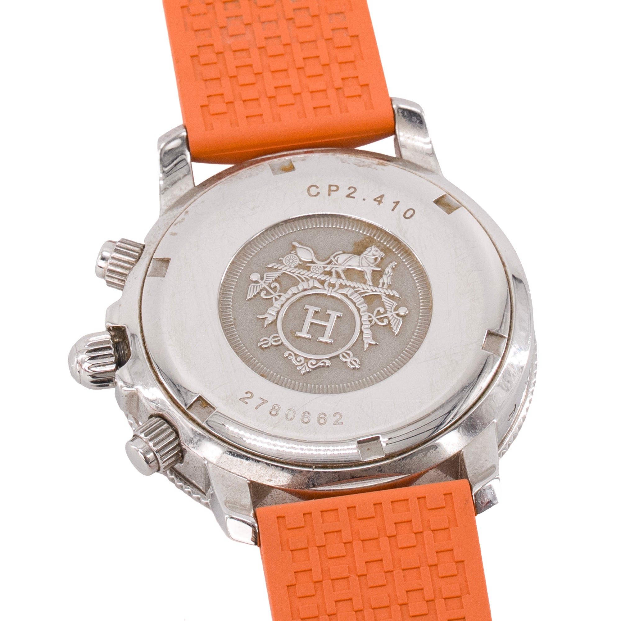 HERMÈS - Montre Clipper Chrono Hermès en acier et caoutchouc orange