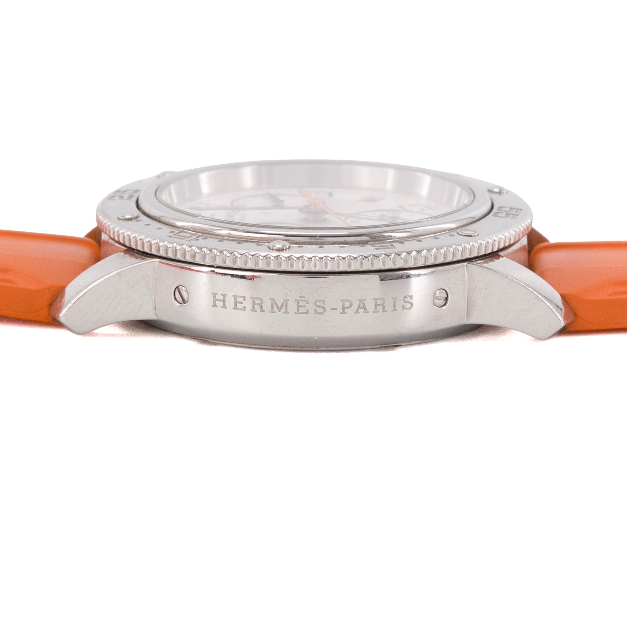 HERMÈS - Montre Clipper Chrono Hermès en acier et caoutchouc orange