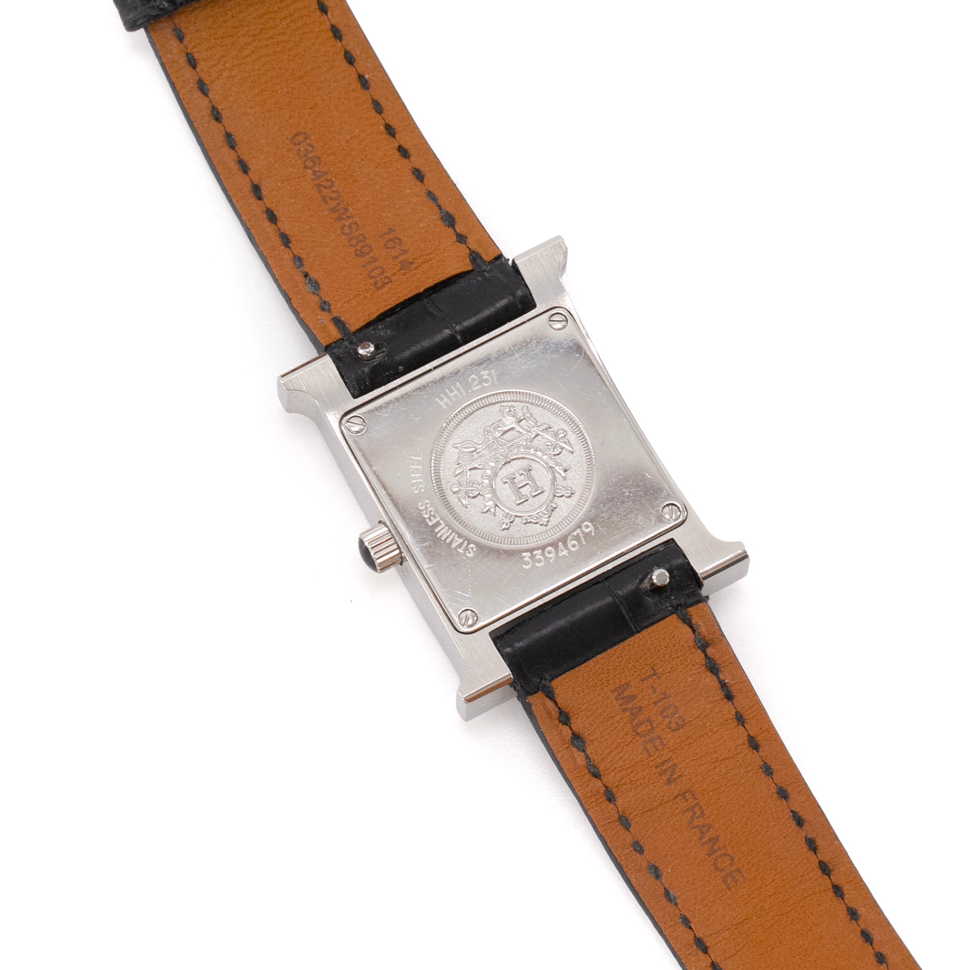 HERMÈS - Montre Heure H Double Jeu 25mm Hermès en cuir exotique croco noir et diamants