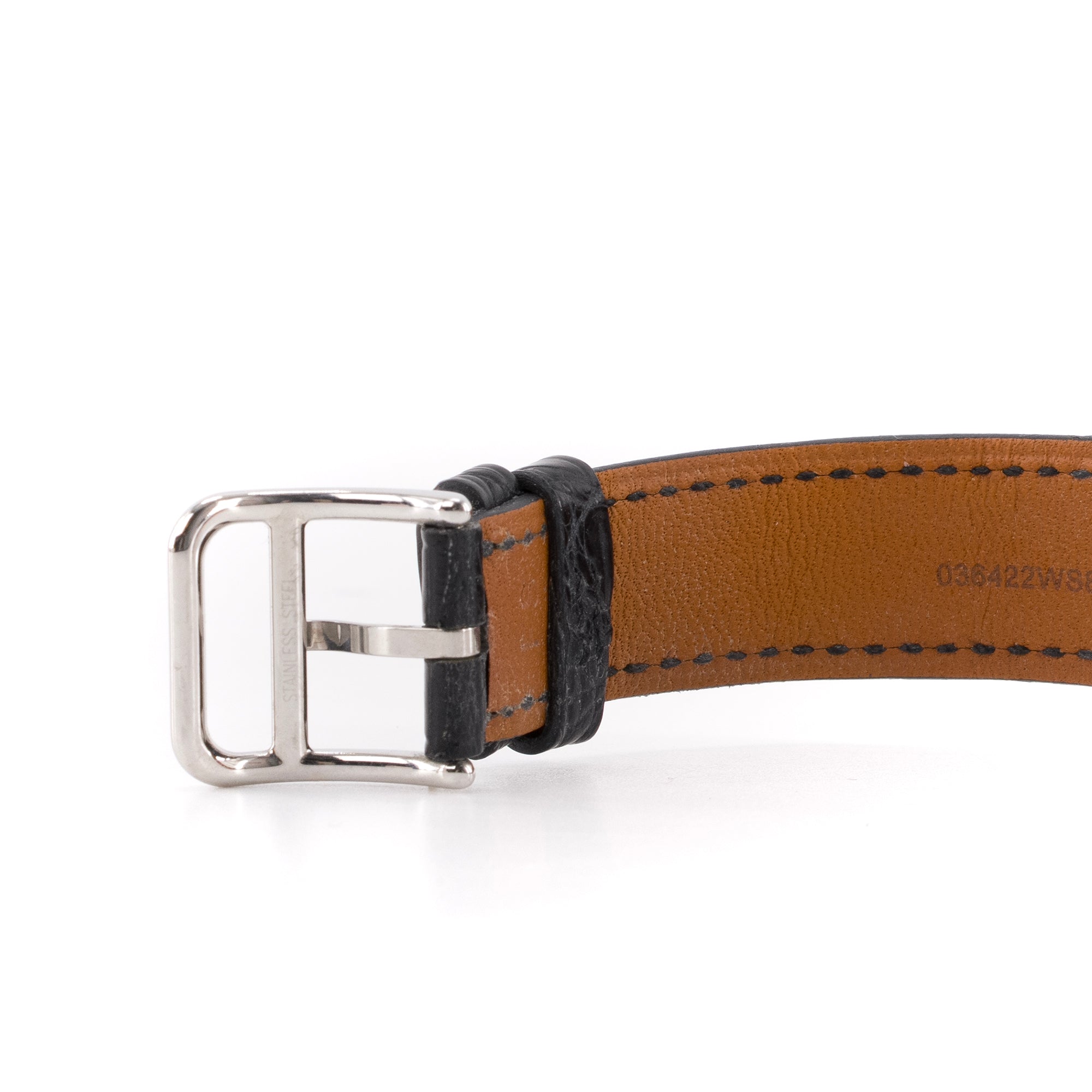 HERMÈS - Montre Heure H Double Jeu 25mm Hermès en cuir exotique croco noir et diamants