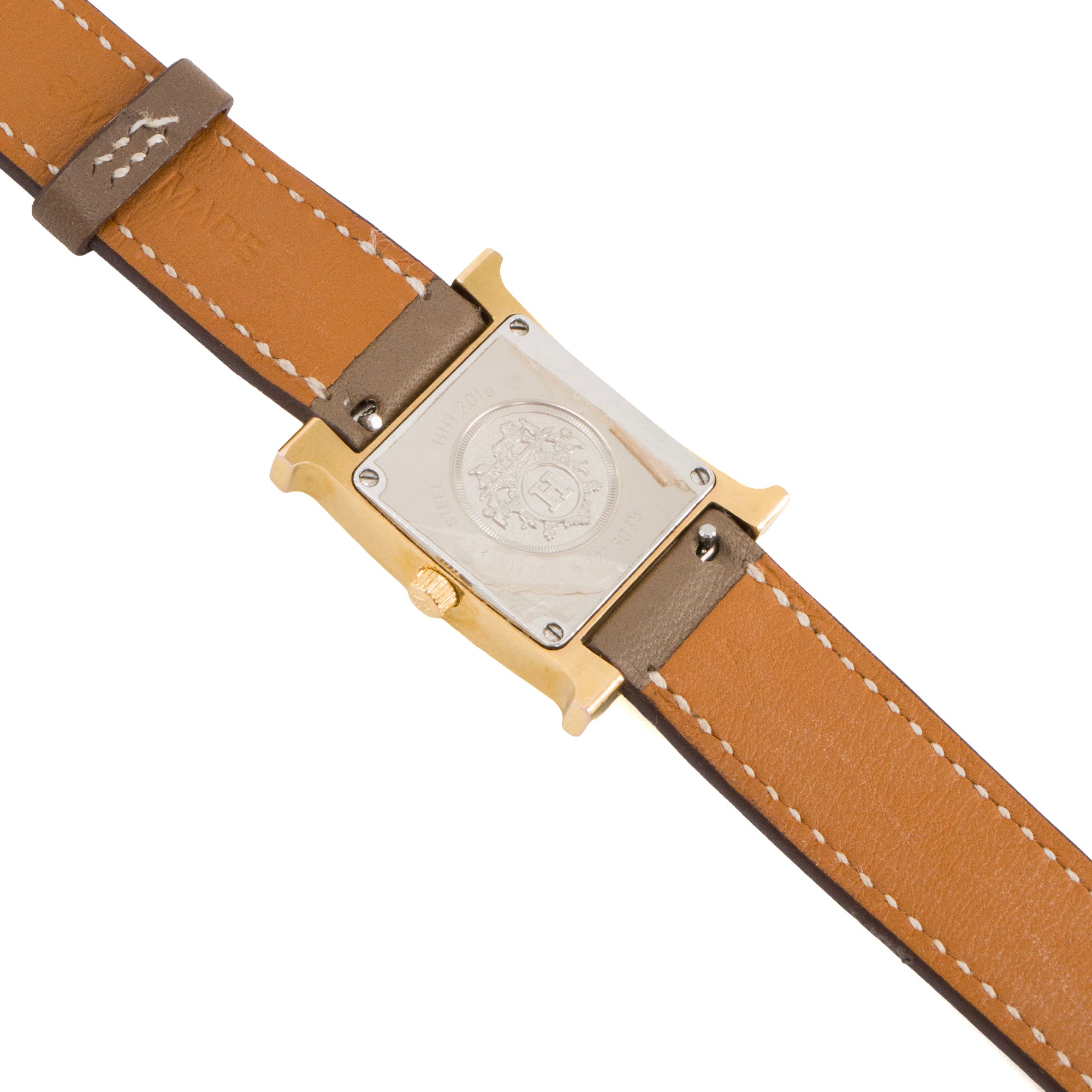 HERMÈS - Montre Heure H Mini 21mm Hermès en cuir lisse étoupe