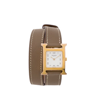 HERMÈS - Montre Heure H Mini 21mm Hermès en cuir lisse étoupe