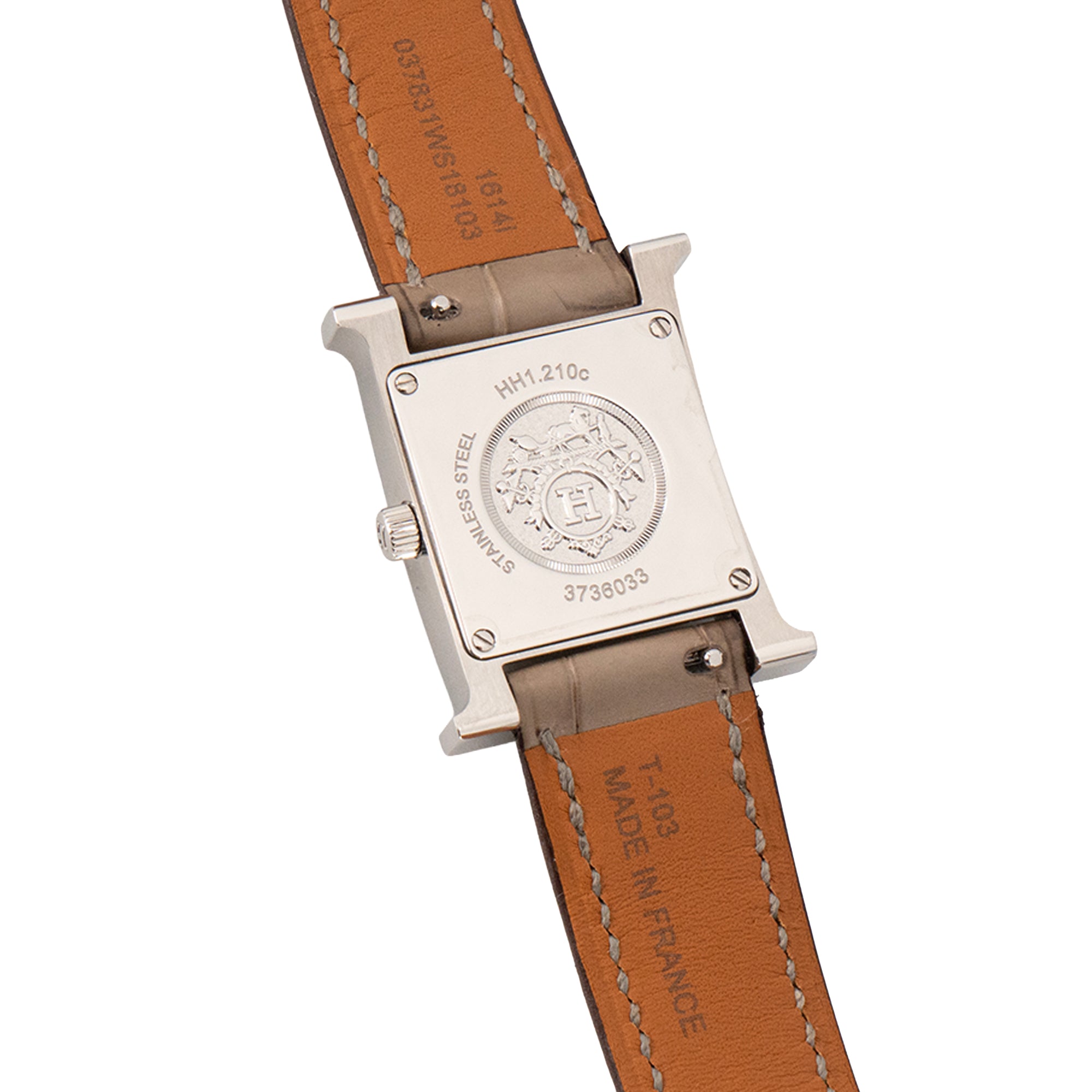 HERMÈS - Montre Heure H PM Hermès en cuir d'alligator taupe et métal argenté