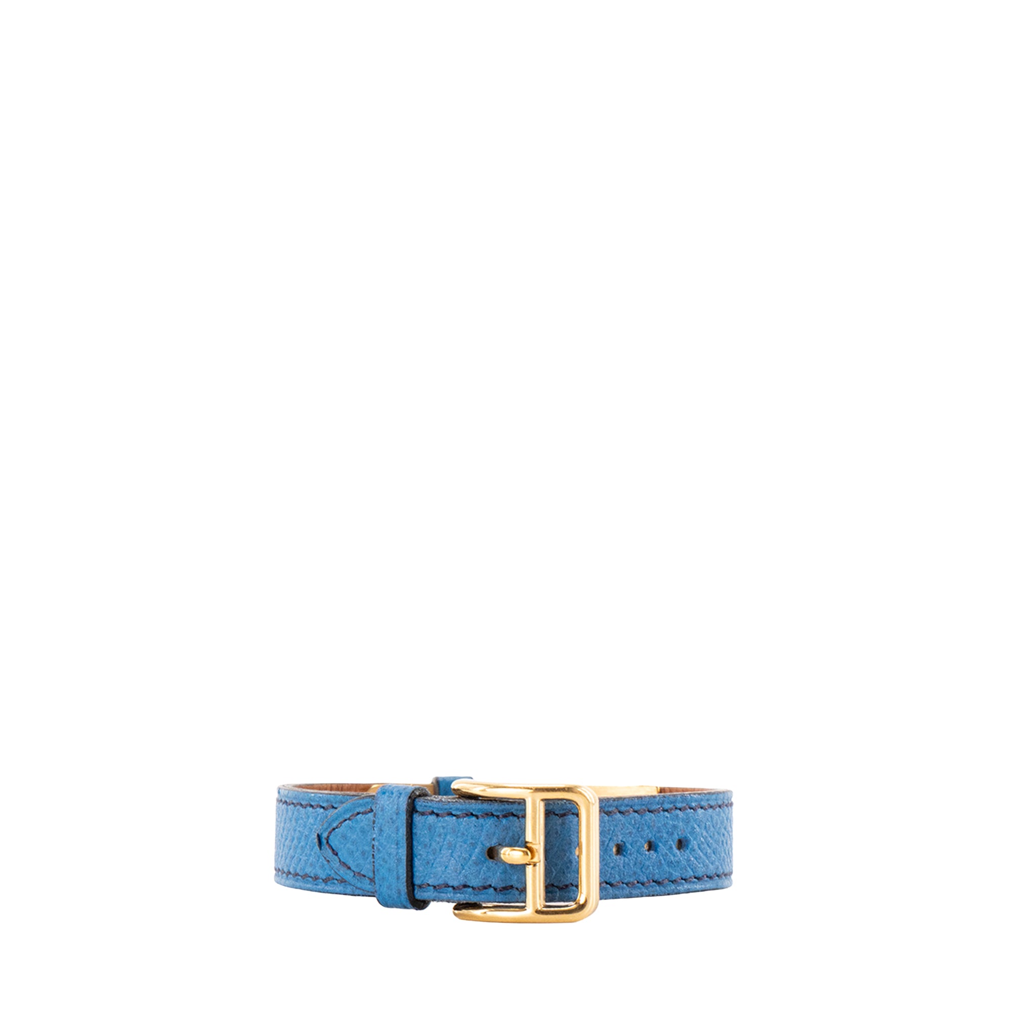 HERMÈS - Montre Kelly Hermès en cuir grainé bleu et métal doré