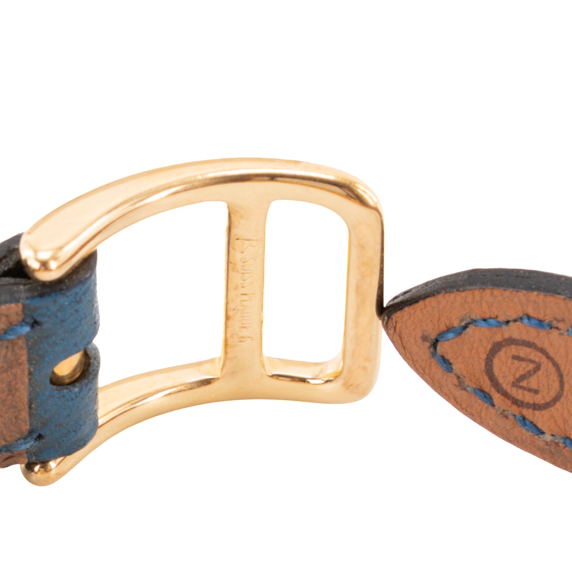 HERMÈS - Montre Kelly Hermès en plaqué or et cuir grainé bleu