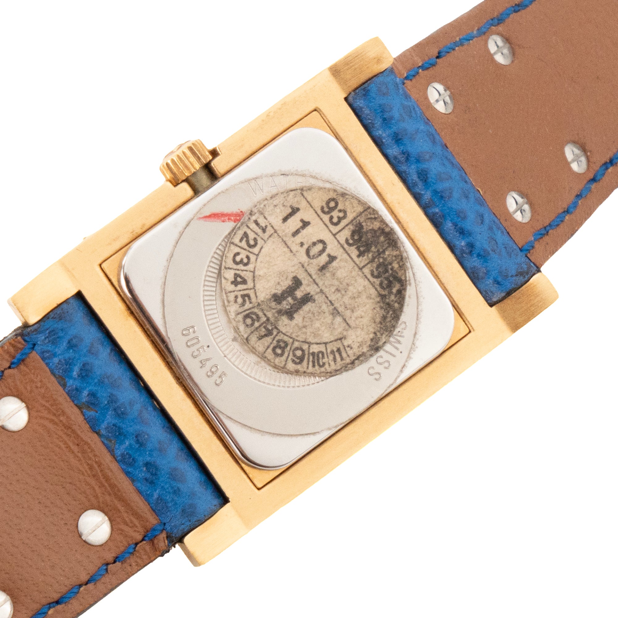 HERMÈS - Hermès Médor PM watch in blue grained leather and gold-plated