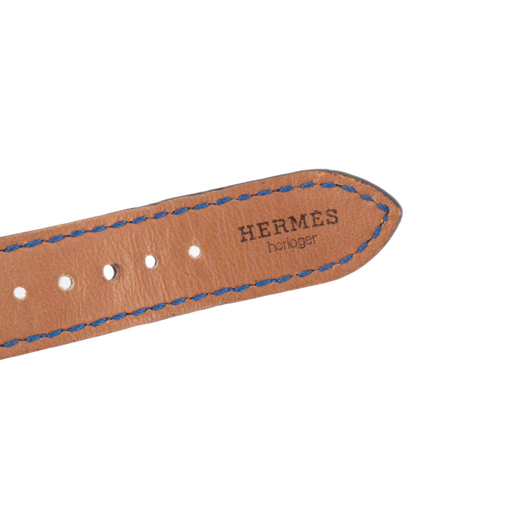 HERMÈS - Hermès Médor PM watch in blue grained leather and gold-plated