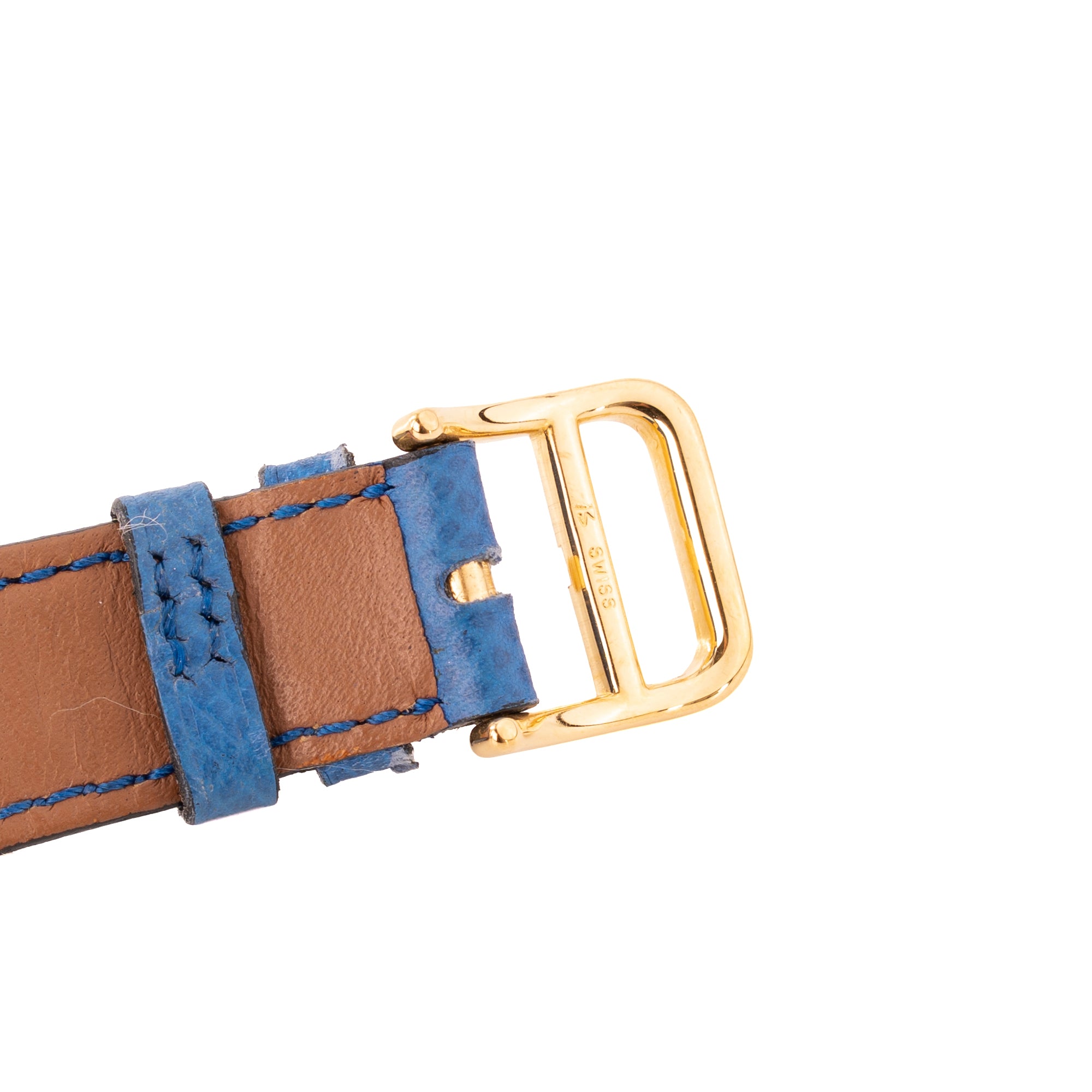 HERMÈS - Hermès Médor PM watch in blue grained leather and gold-plated