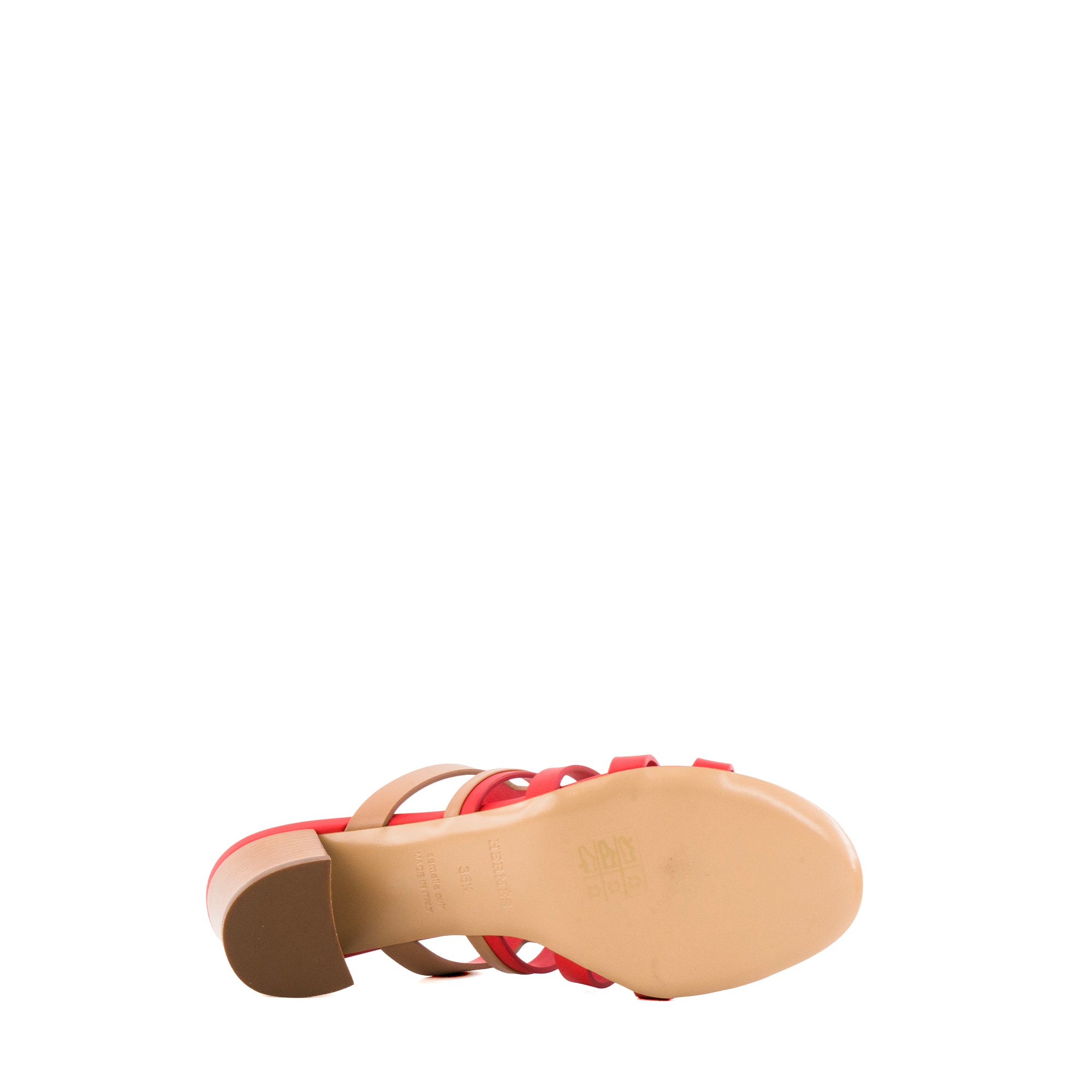 HERMÈS - Mules à talon Celena Hermès en cuir rose et marron (T36,5)