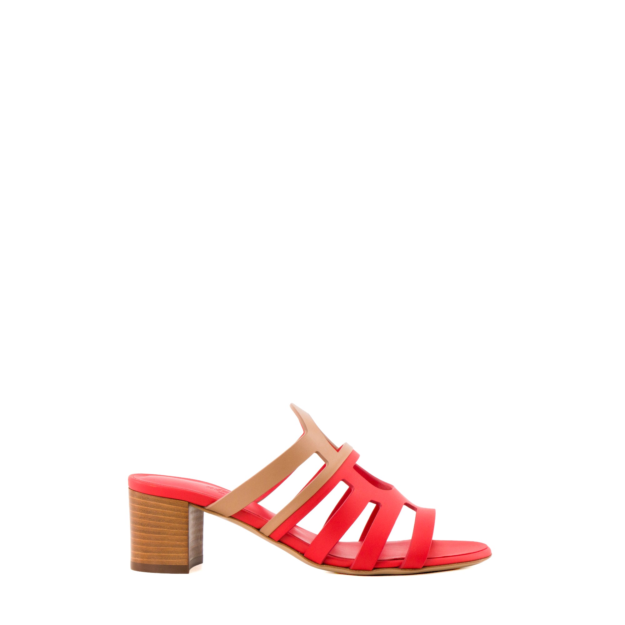 HERMÈS - Mules à talon Celena Hermès en cuir rose et marron (T36,5)