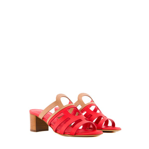 HERMÈS - Mules à talon Celena Hermès en cuir rose et marron (T36,5)