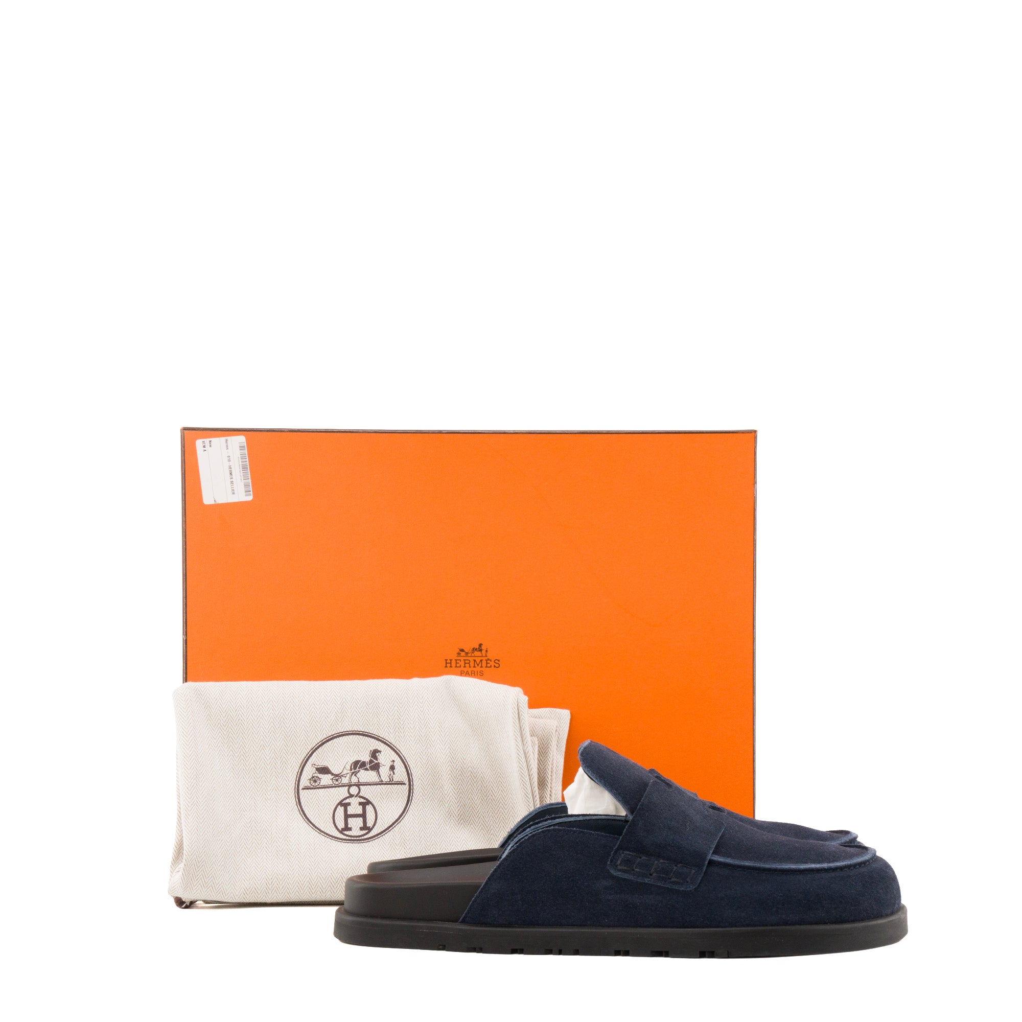 HERMÈS - Mules Go Hermès en daim bleu marine (T41)