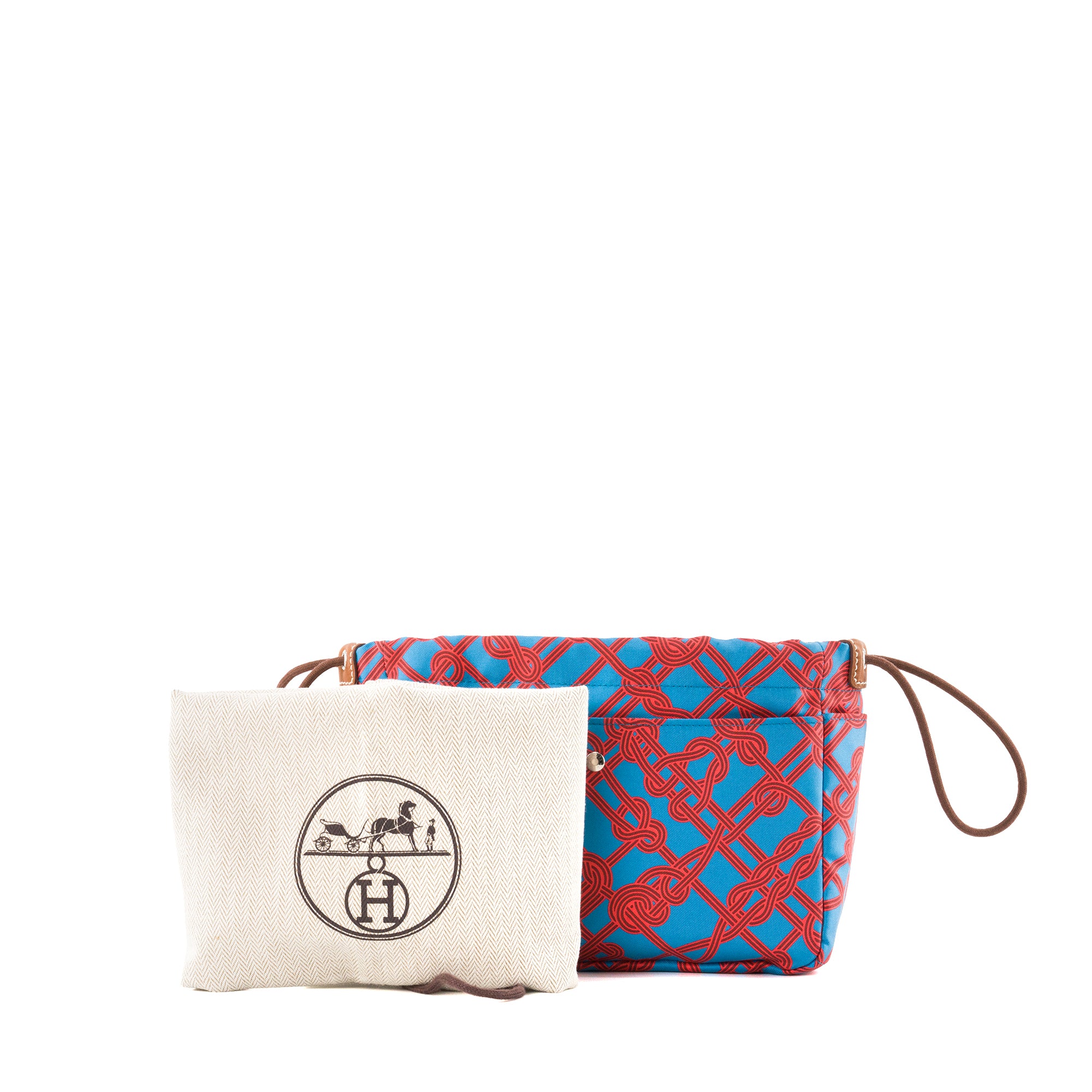 HERMÈS - Organisateur de sac à main Fourbi Hermès en soie orange et bleu