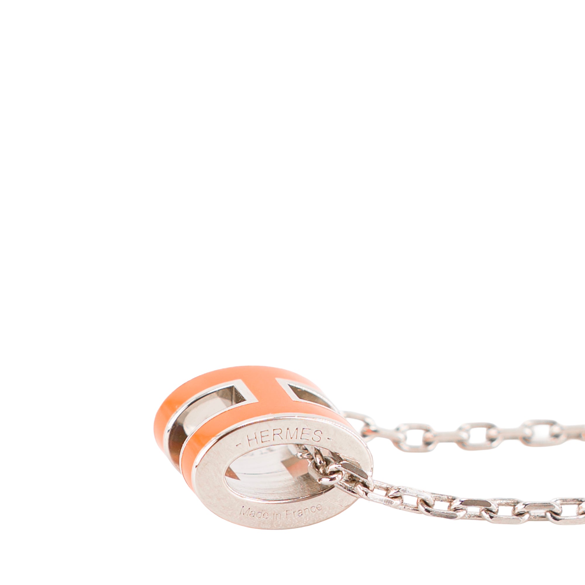 HERMES - Pendentif Pop H mini Hermès en émail orange et métal argenté
