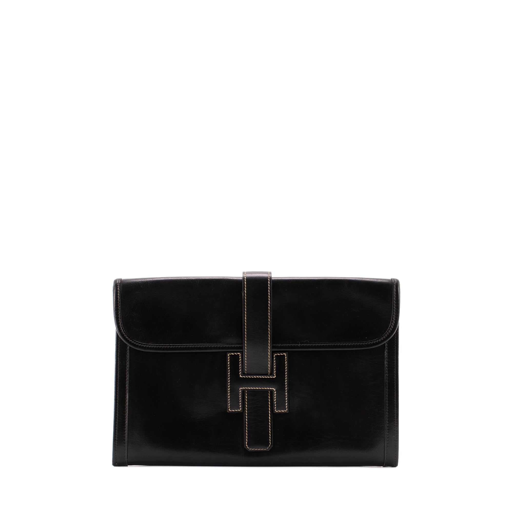 HERMÈS - Pochette Jige Hermès en cuir box noir