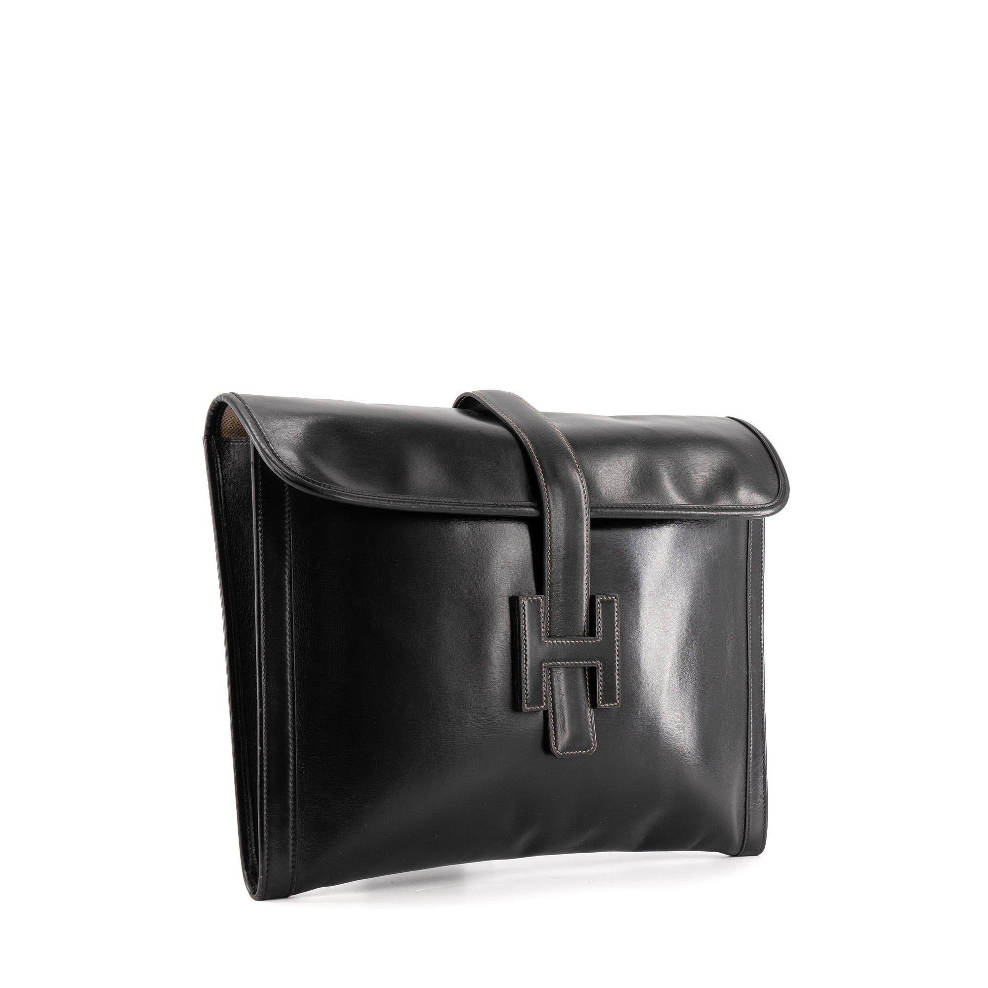 HERMÈS - Pochette Jige Hermès en cuir noir vintage
