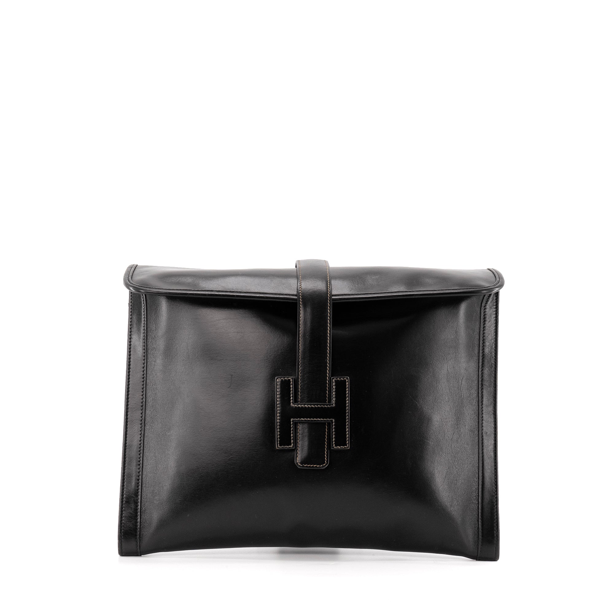 HERMÈS - Pochette Jige Hermès en cuir noir vintage