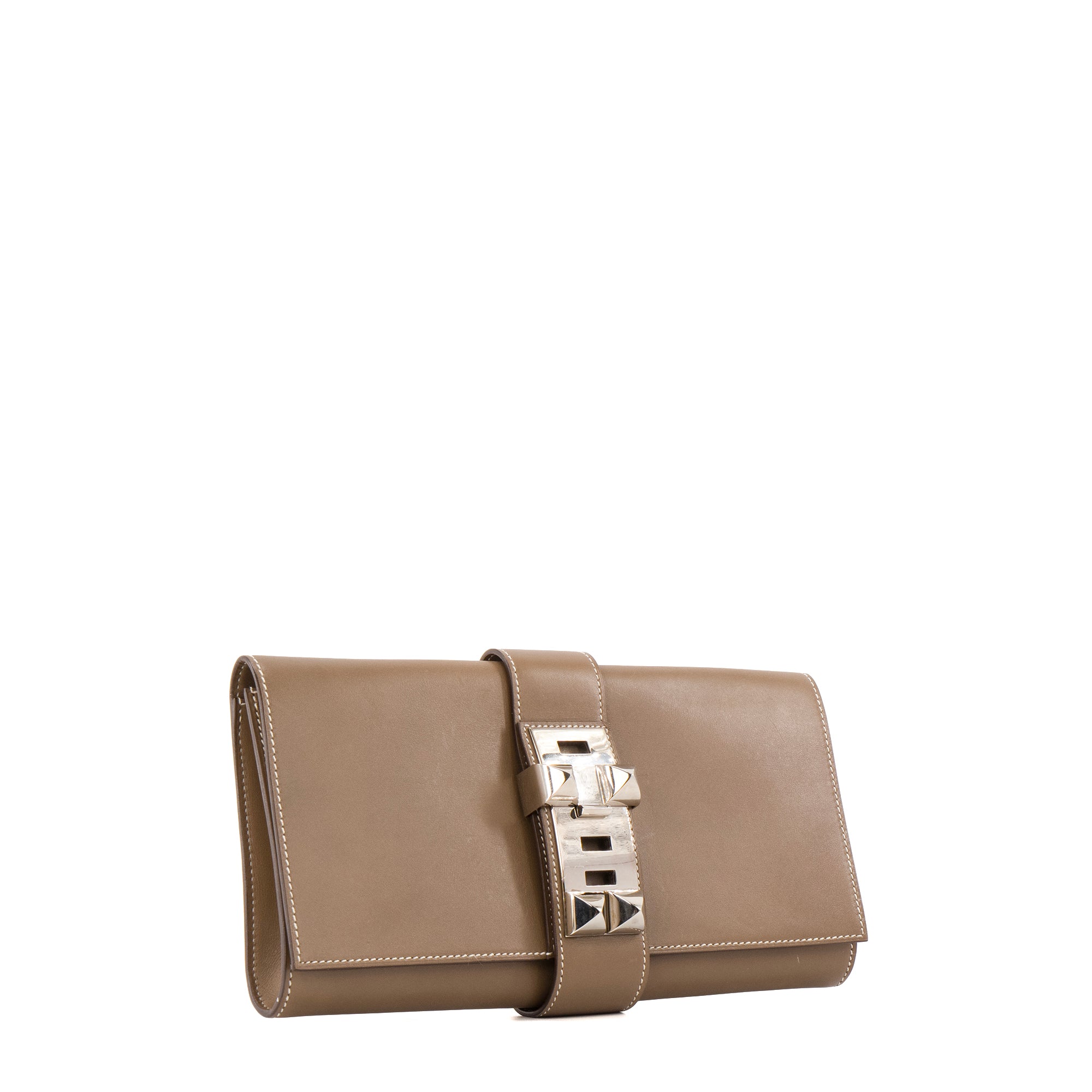 HERMÈS - Pochette Médor Hermès en cuir tadelakt étoupe