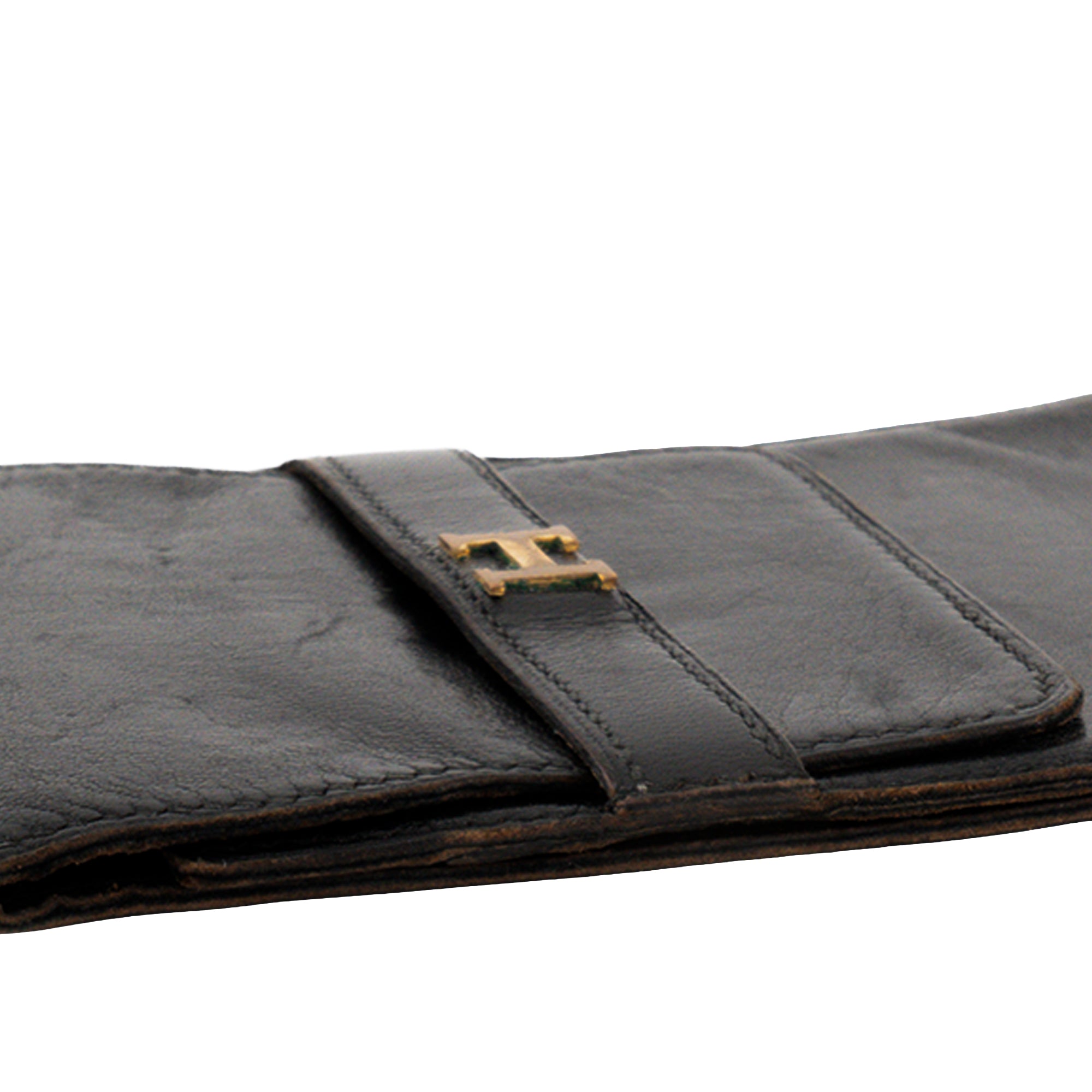 HERMÈS - Porte-chéquier Hermès en cuir lisse noir vintage