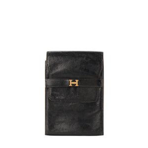 HERMÈS - Porte-chéquier Hermès en cuir lisse noir vintage