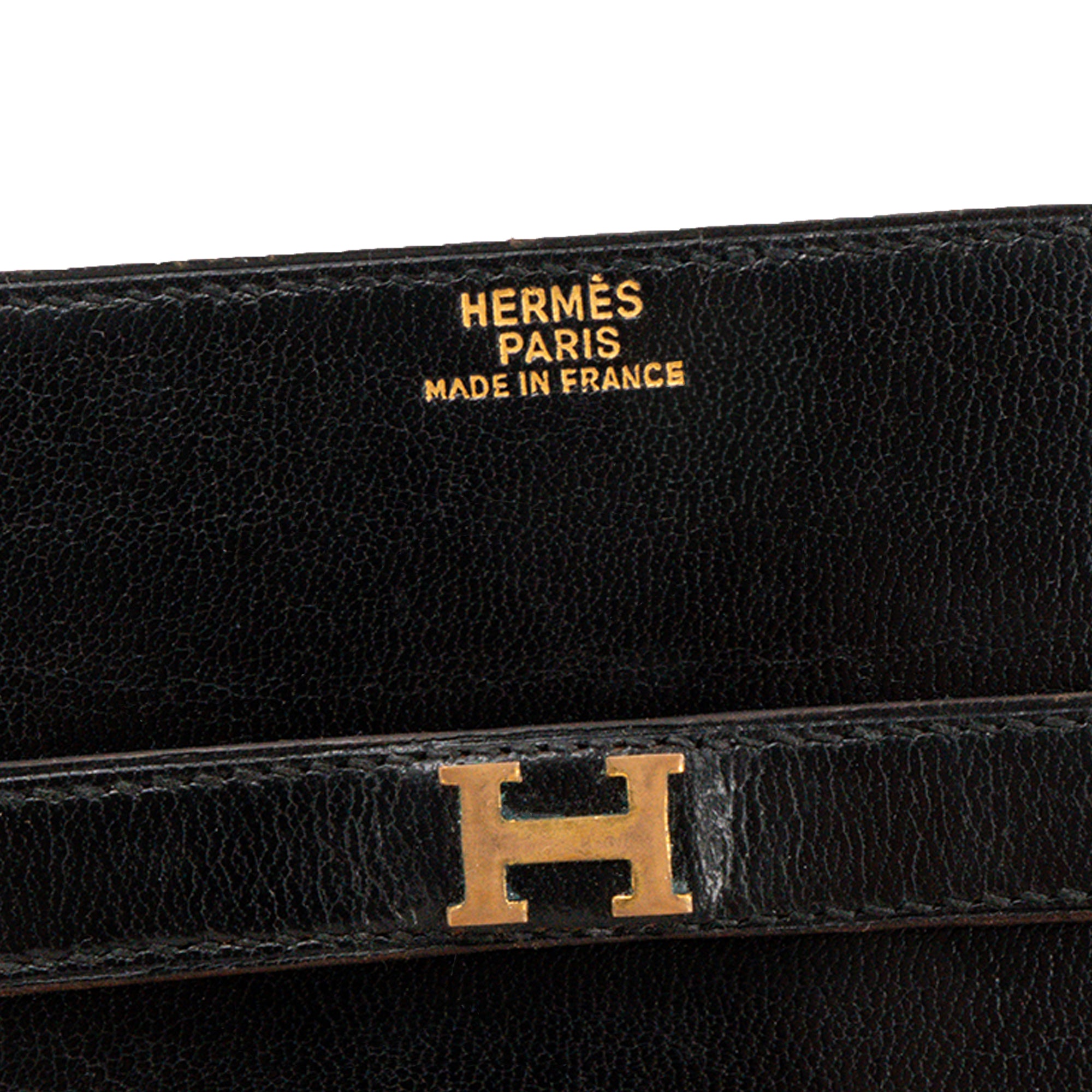 HERMÈS - Porte-chéquier Hermès en cuir lisse noir vintage