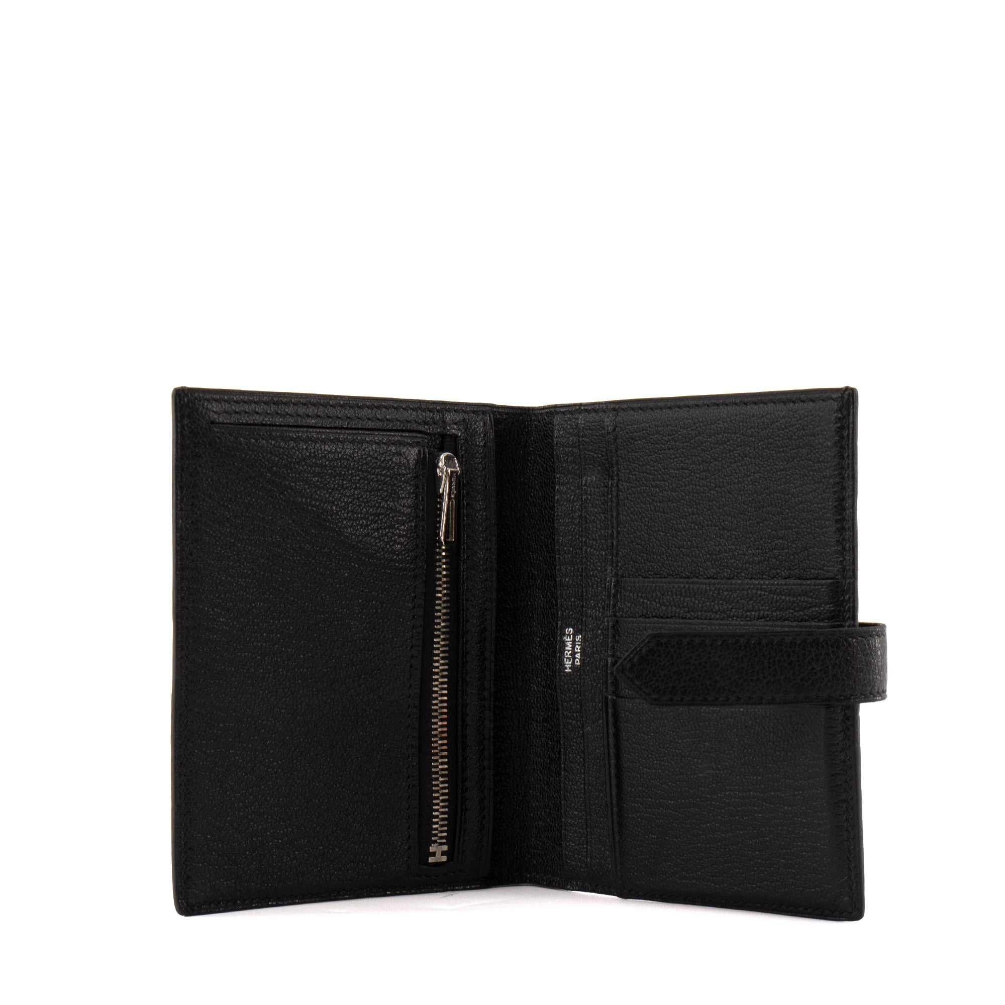 HERMÈS - Portefeuille Béarn Compact Hermès en cuir de chèvre noir