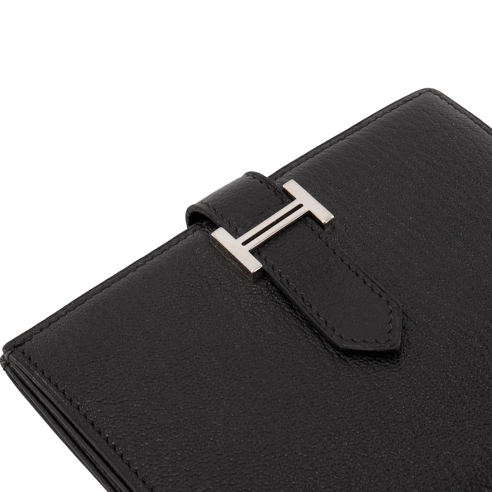 HERMÈS - Portefeuille Béarn Compact Hermès en cuir de chèvre noir