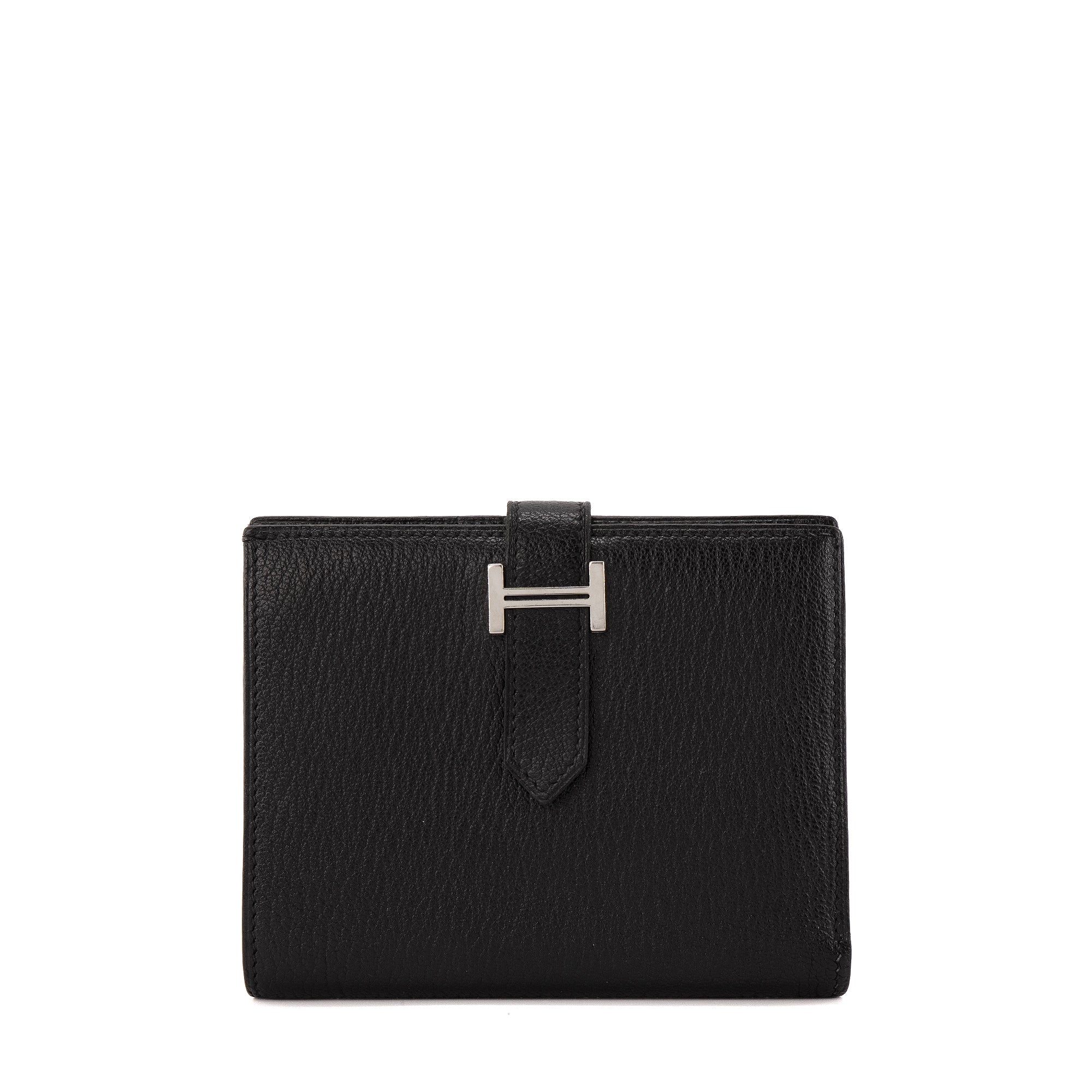 HERMÈS - Portefeuille Béarn Compact Hermès en cuir de chèvre noir