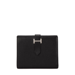 HERMÈS - Portefeuille Béarn Compact Hermès en cuir de chèvre noir