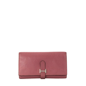 HERMÈS - Portefeuille Bearn Hermès en cuir grainé rose