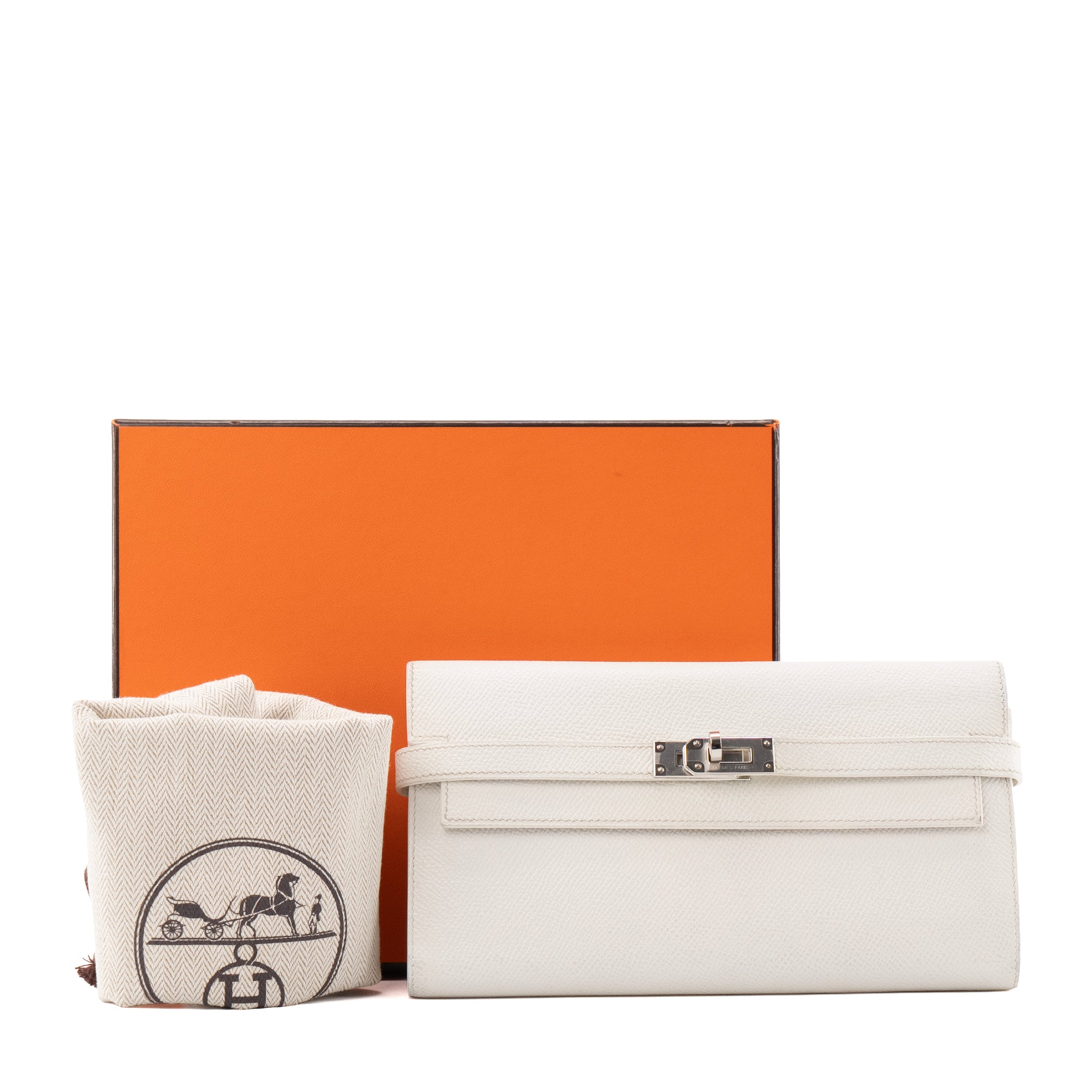 HERMÈS - Portefeuille Kelly Hermès en cuir epsom blanc