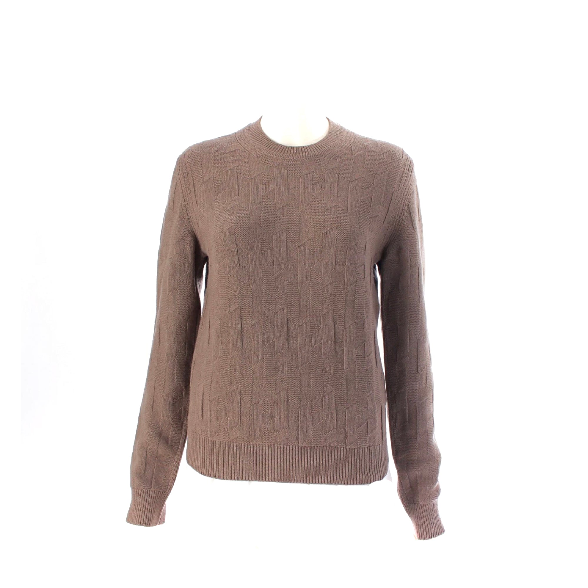 HERMÈS - Pull manches longues motif H Hermès en laine étoupe (T34)