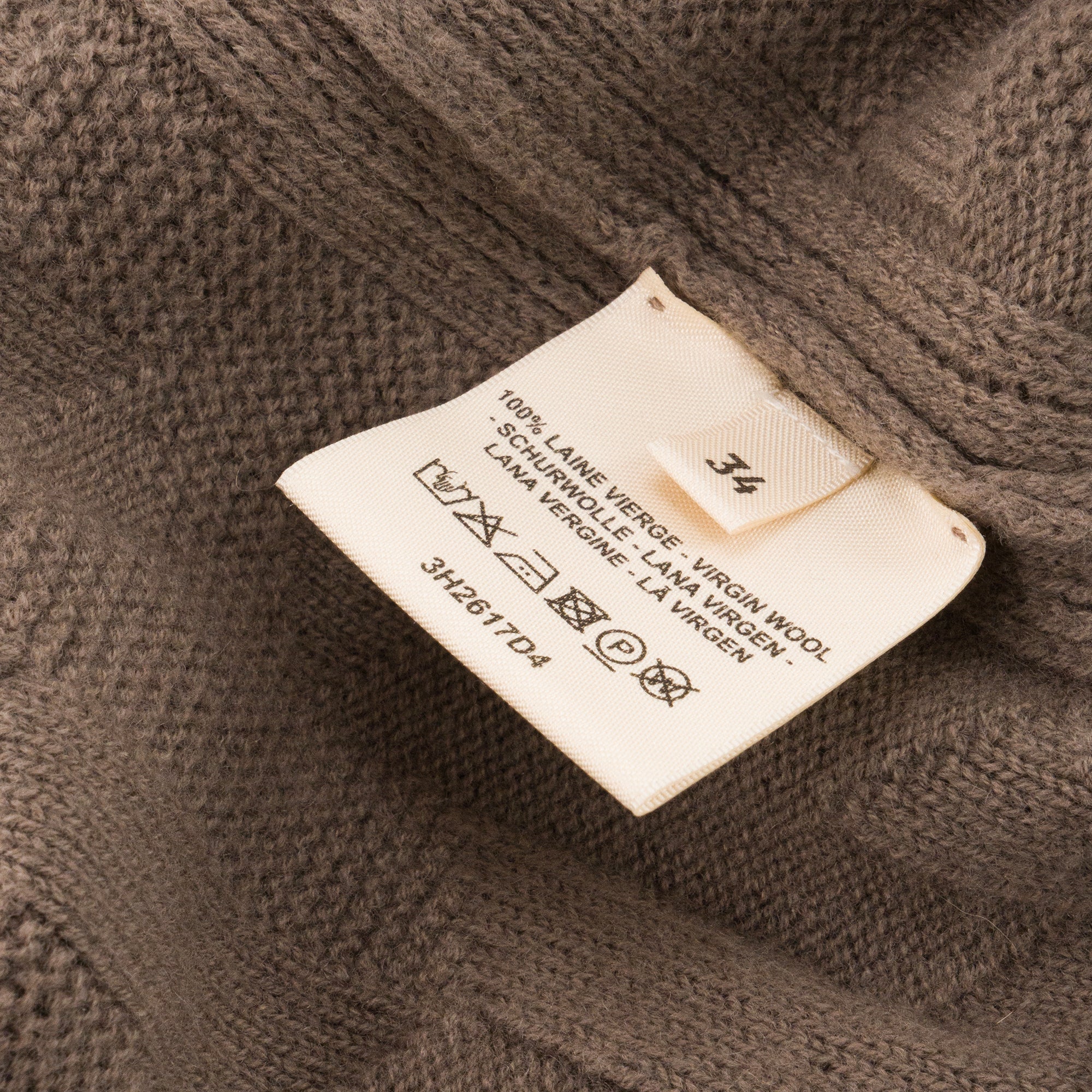 HERMÈS - Pull manches longues motif H Hermès en laine étoupe (T34)