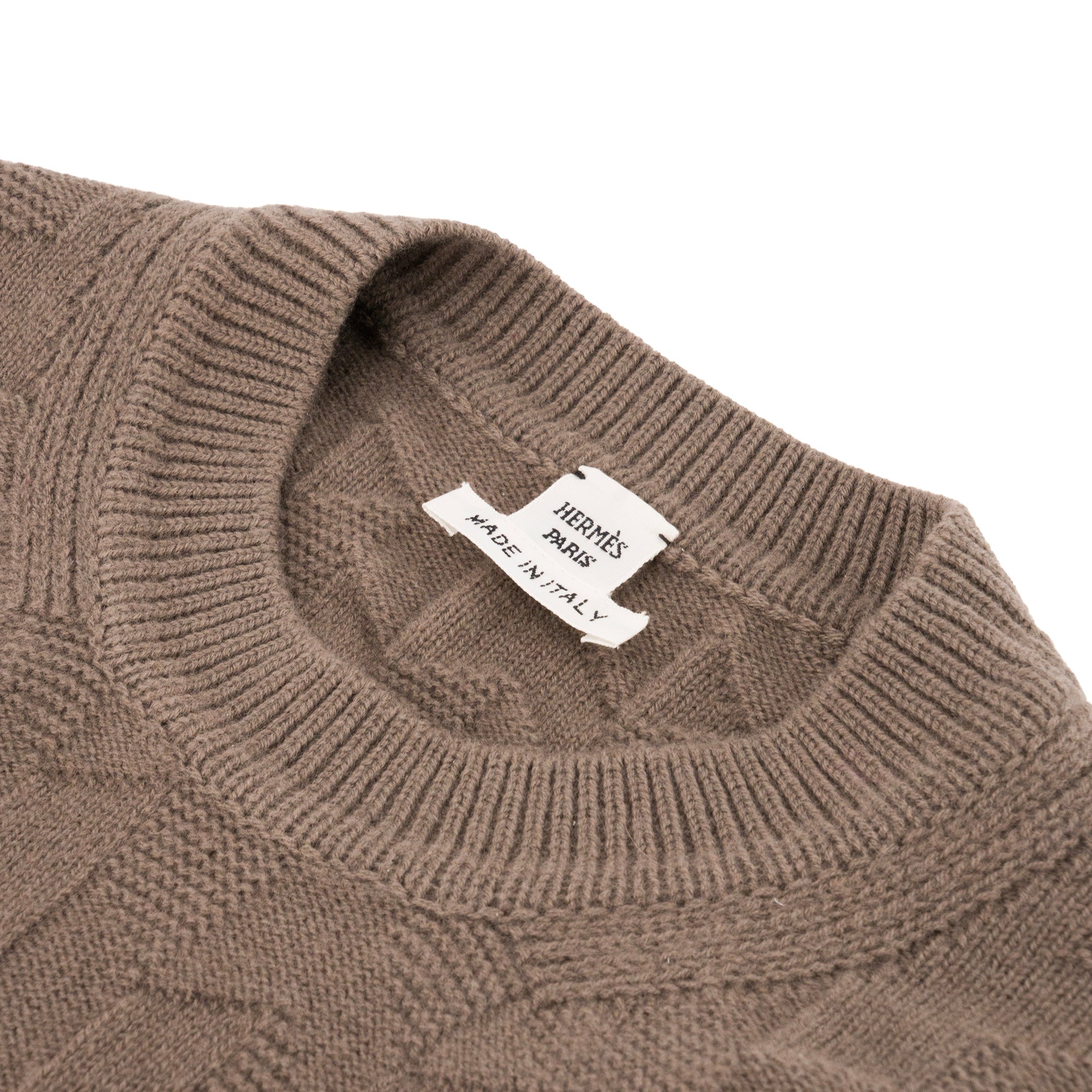 HERMÈS - Pull manches longues motif H Hermès en laine étoupe (T34)