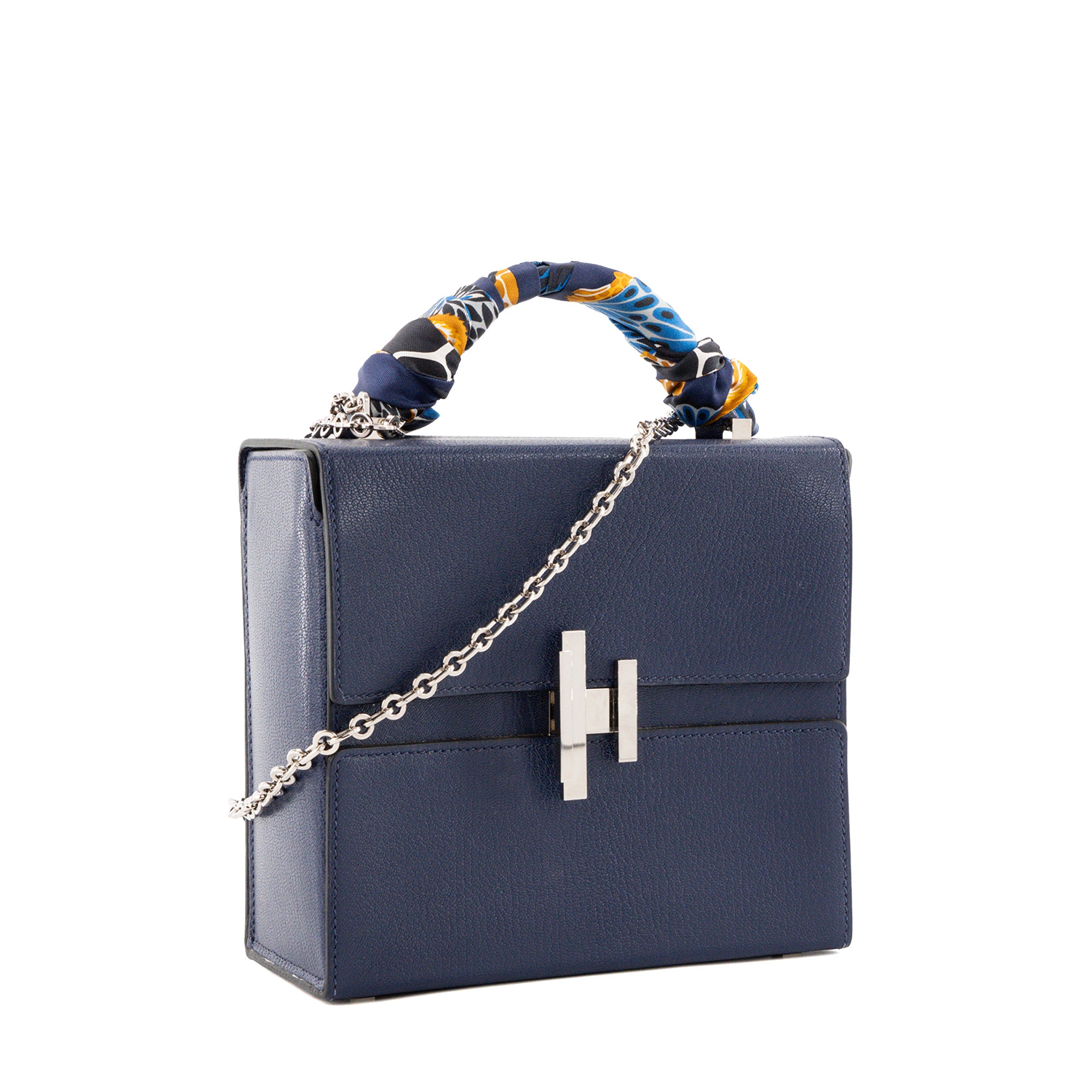 HERMÈS - Sac à bandoulière Cinhetic Hermès en cuir de chèvre mysore bleu brighton