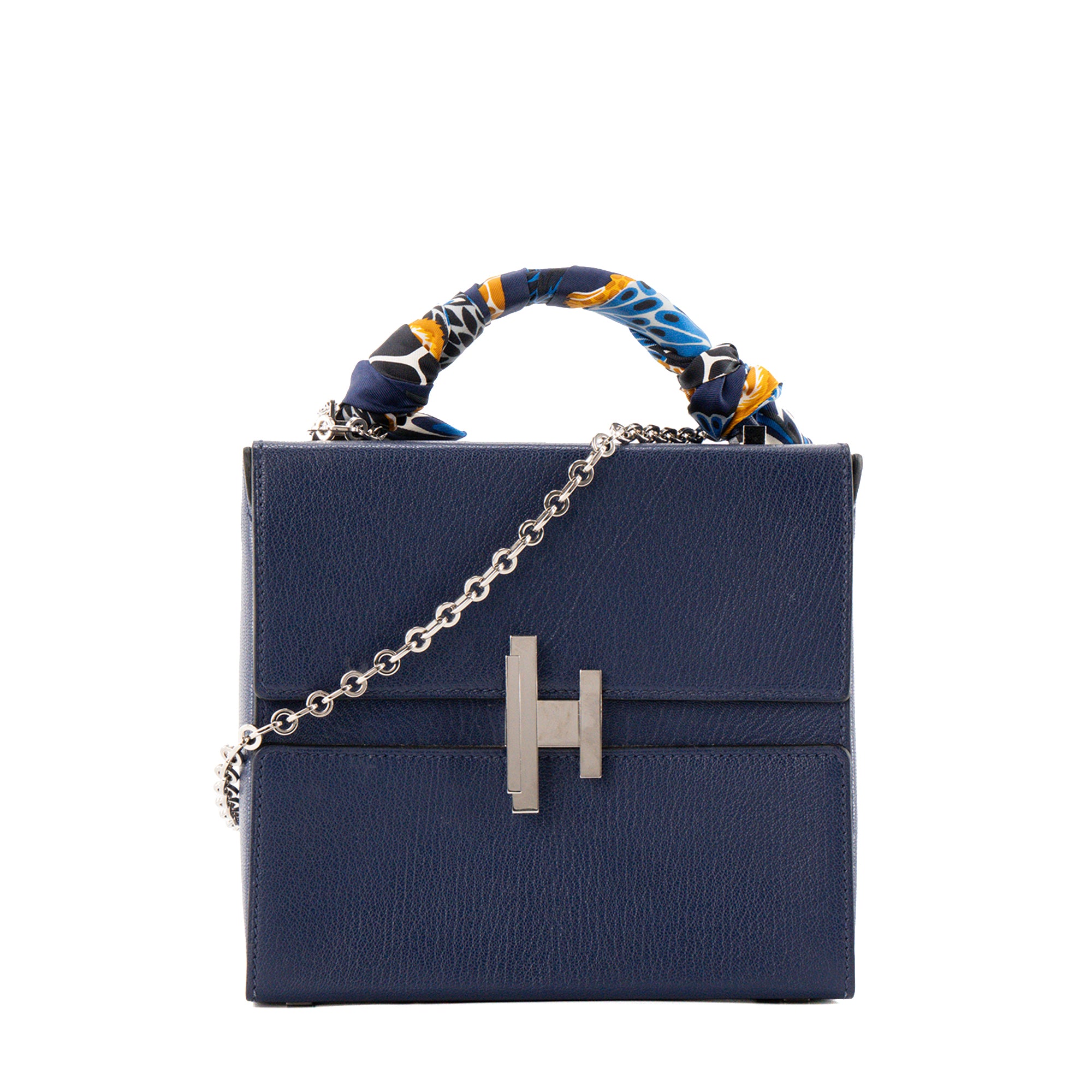 HERMÈS - Sac à bandoulière Cinhetic Hermès en cuir de chèvre mysore bleu brighton