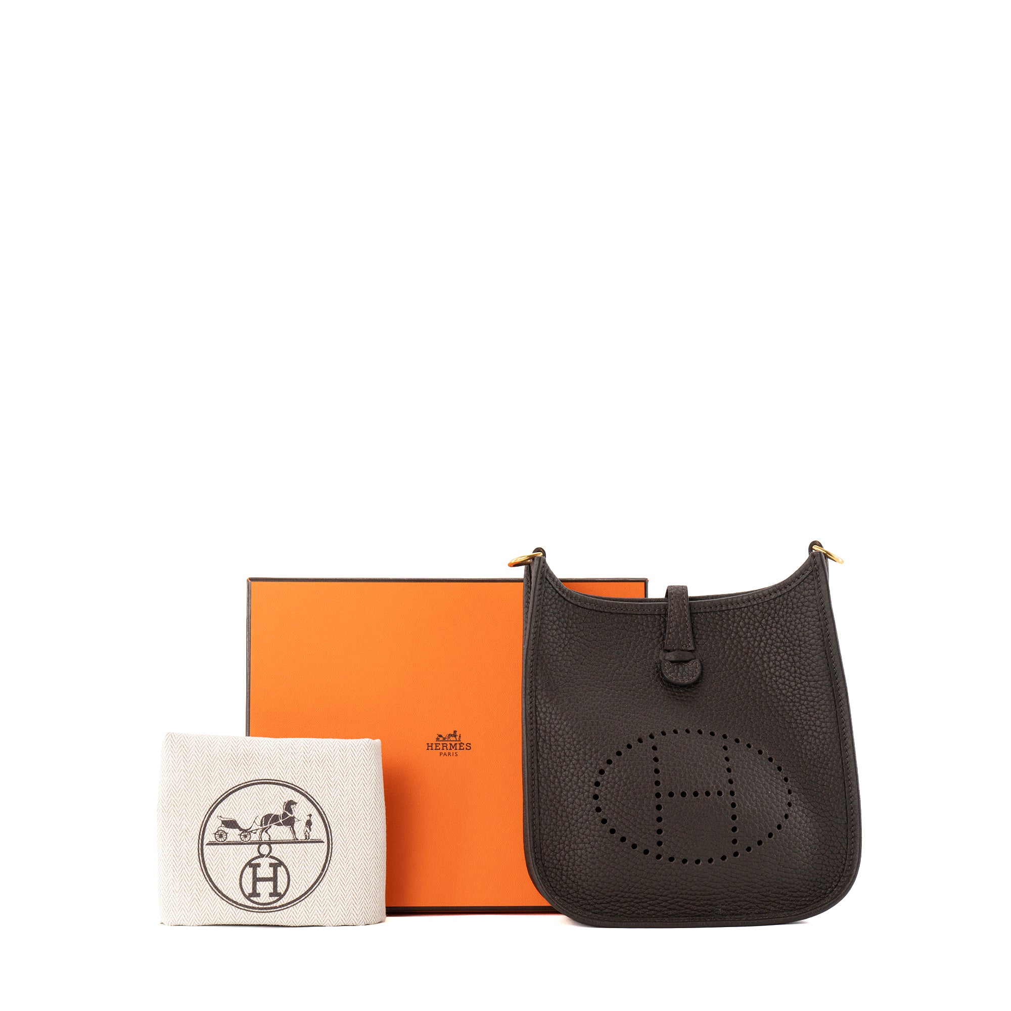 HERMÈS - Sac à bandoulière Evelyne 16 Mini Hermès en cuir clémence ébène