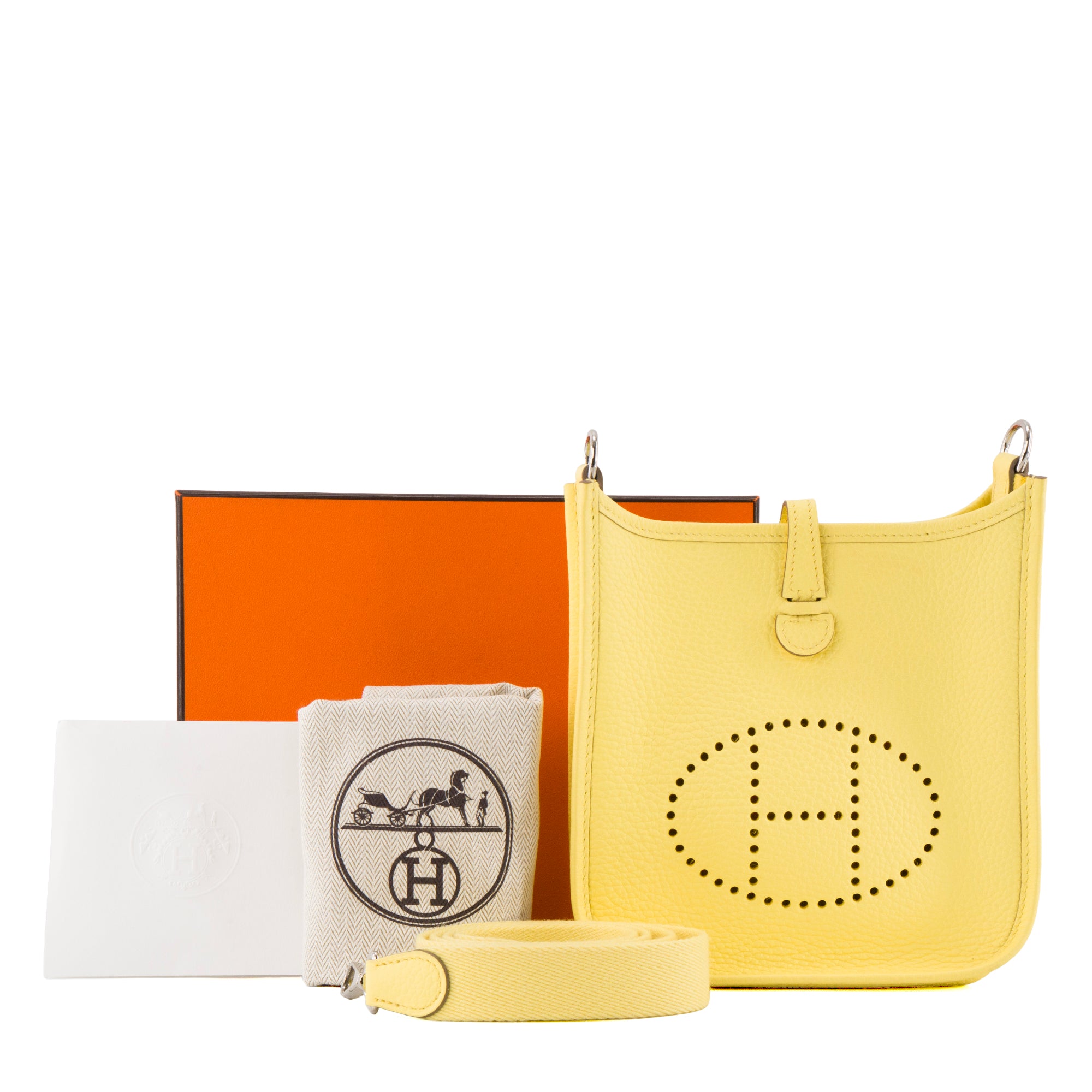 HERMÈS - Sac à bandoulière Evelyne 16 Hermès en cuir clémence jaune limoncello