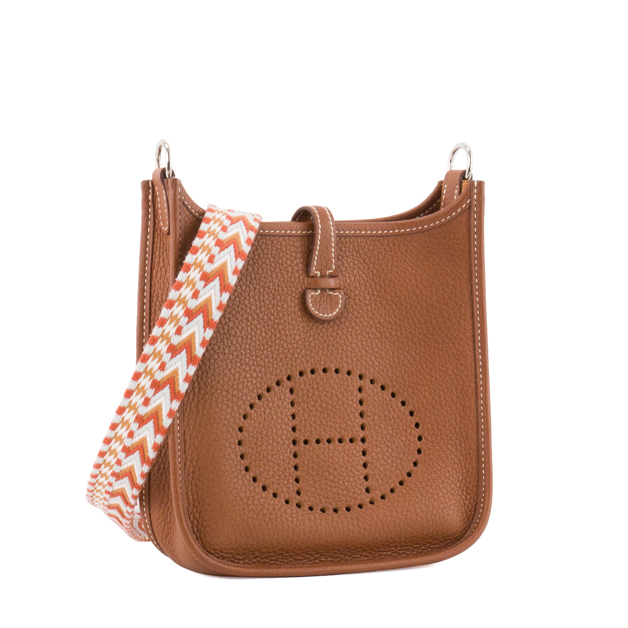 HERMÈS - Sac à bandoulière Evelyne 16 Hermès en cuir clémence marron gold