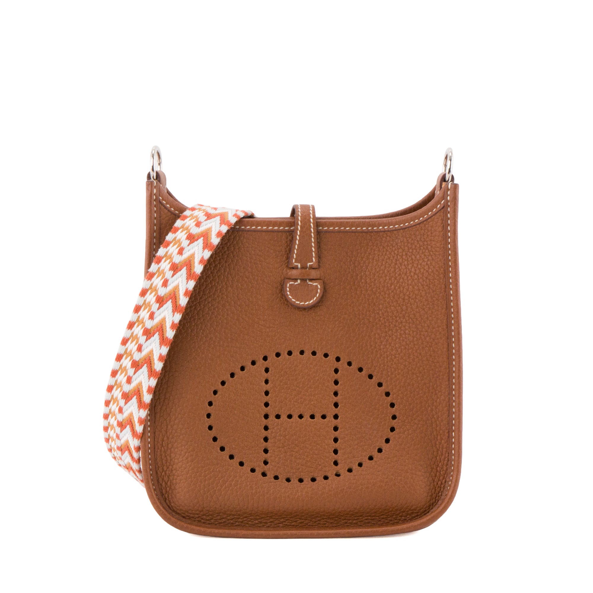 HERMÈS - Sac à bandoulière Evelyne 16 Hermès en cuir clémence marron gold