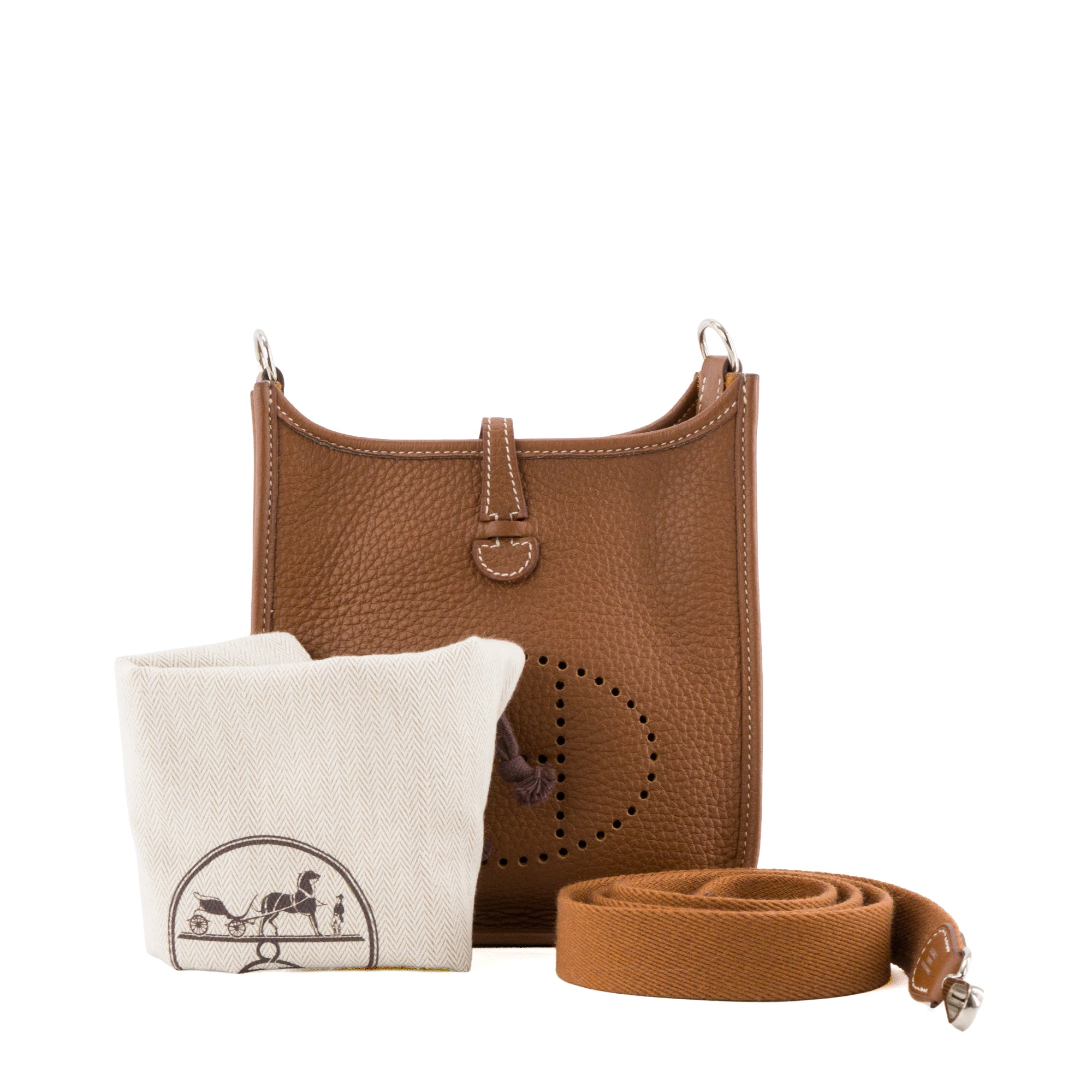 HERMÈS - Sac à bandoulière Evelyne 16 Hermès en cuir clémence marron gold
