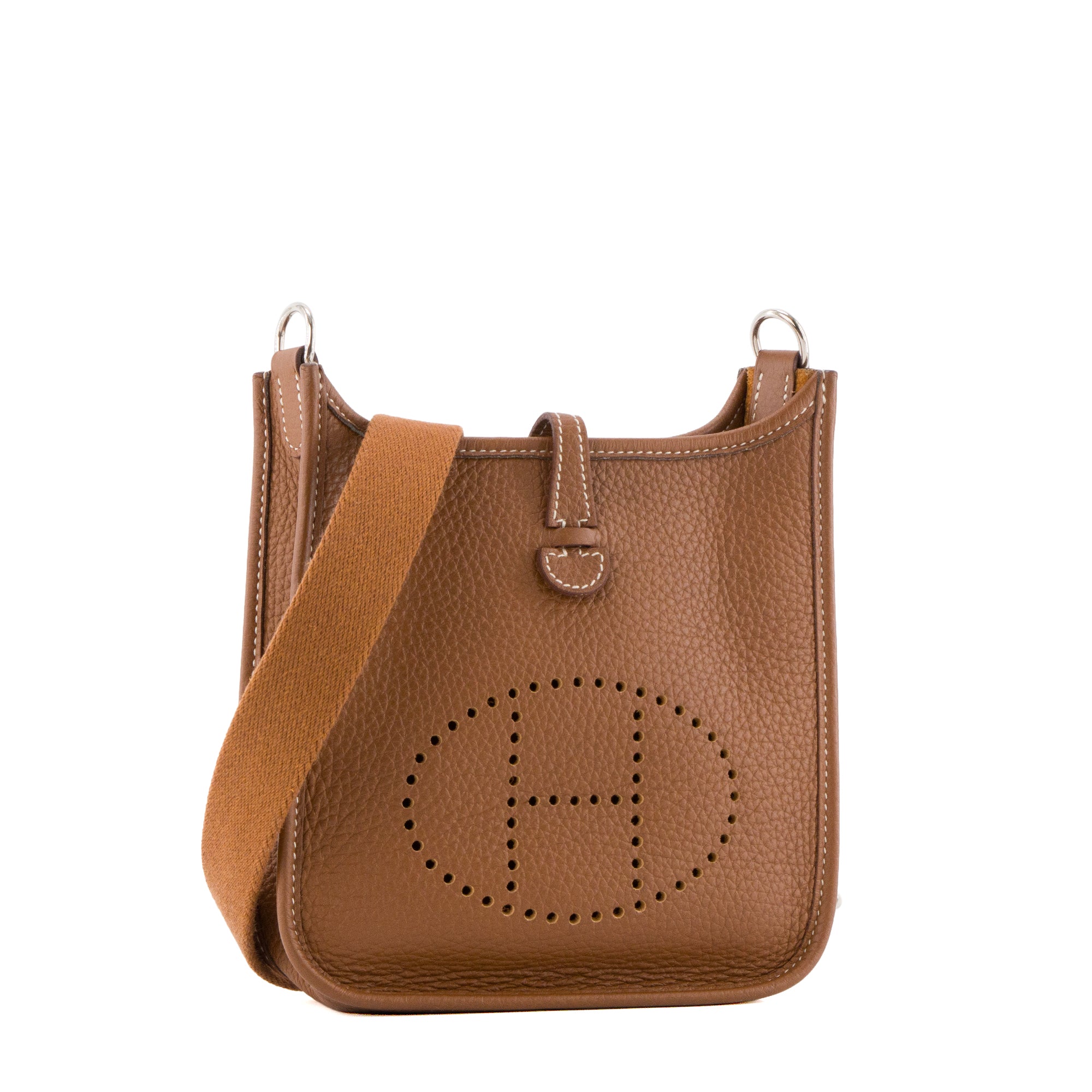 HERMÈS - Sac à bandoulière Evelyne 16 Hermès en cuir clémence marron gold